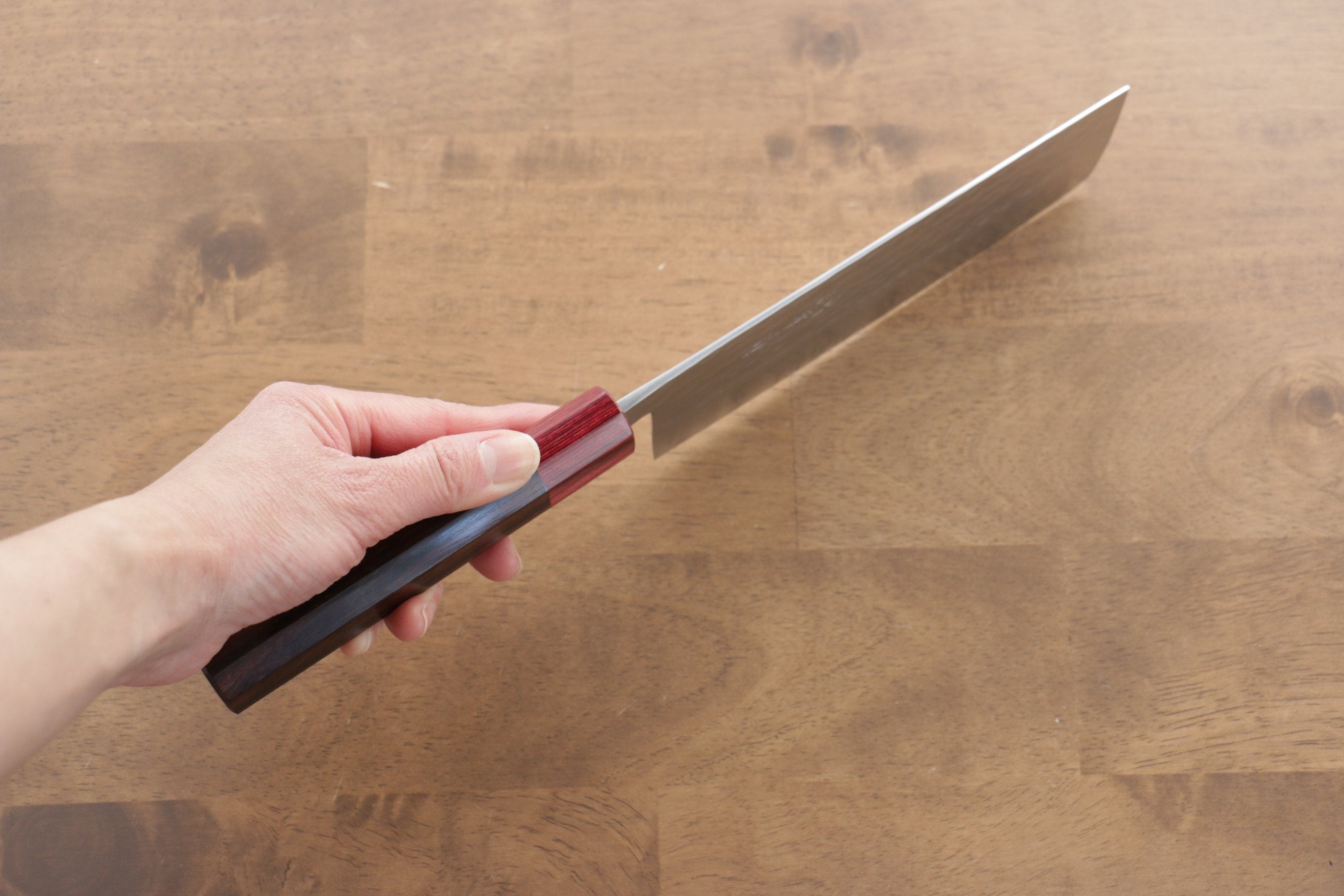 Kunihira VG1 Hammered Nakiri 165mm with Shitan Handle and Red Pakkawood Ferrule - Seisuke Knife