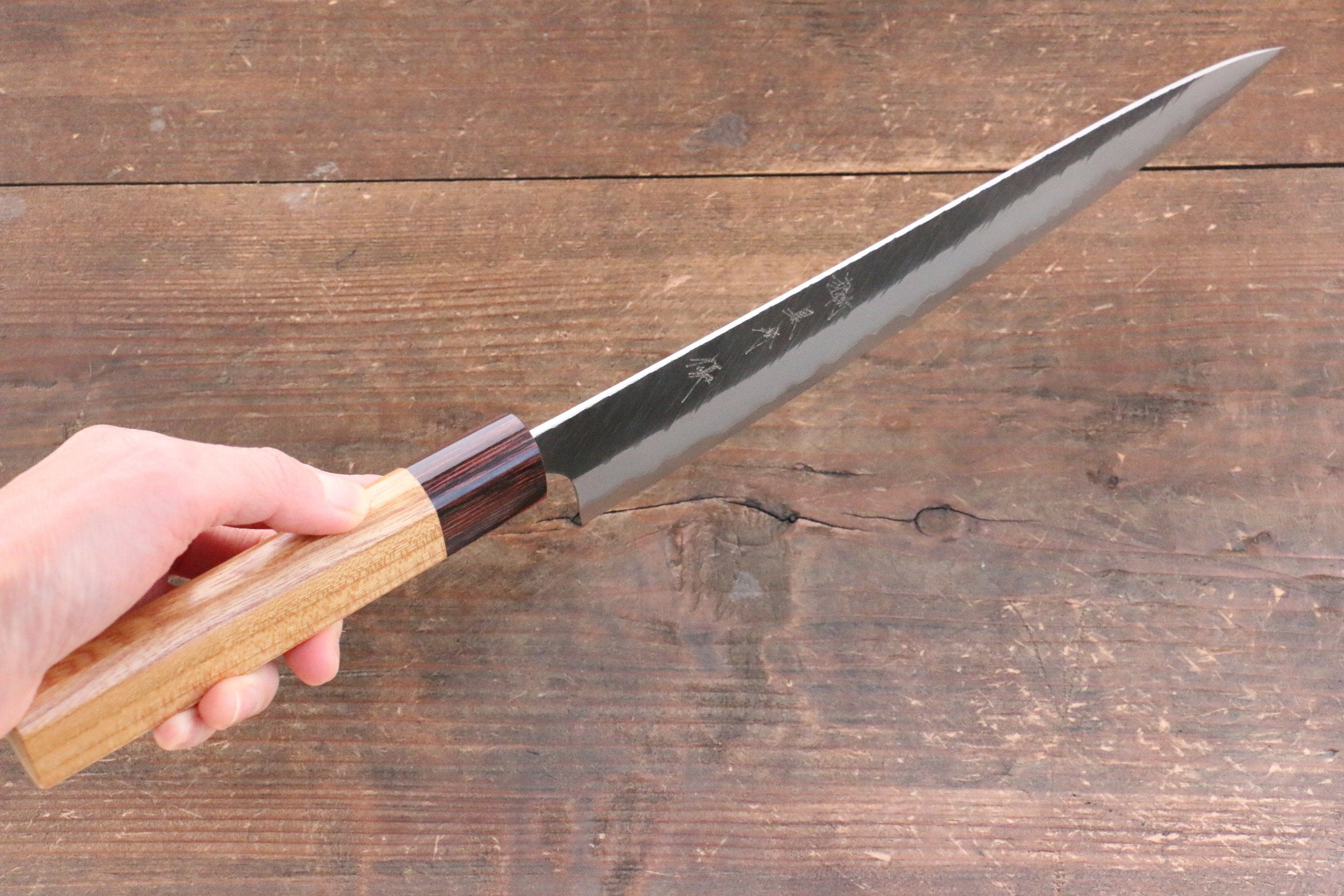 Yu Kurosaki Fujin Blue Super Hammered Sujihiki 240mm Keyaki (Japanese Elm) Handle - Seisuke Knife