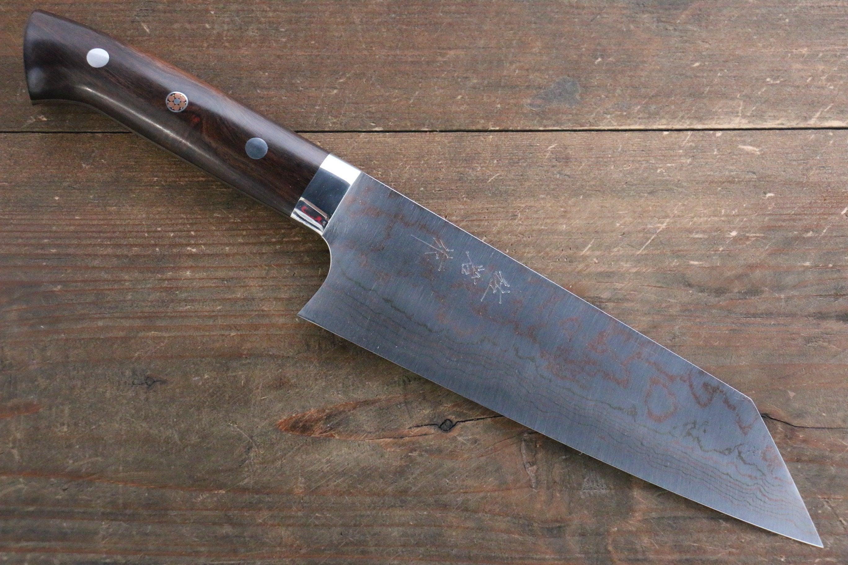 Takeshi Saji Blue Steel No.2 Colored Damascus Bunka 180mm Ironwood Handle - Seisuke Knife