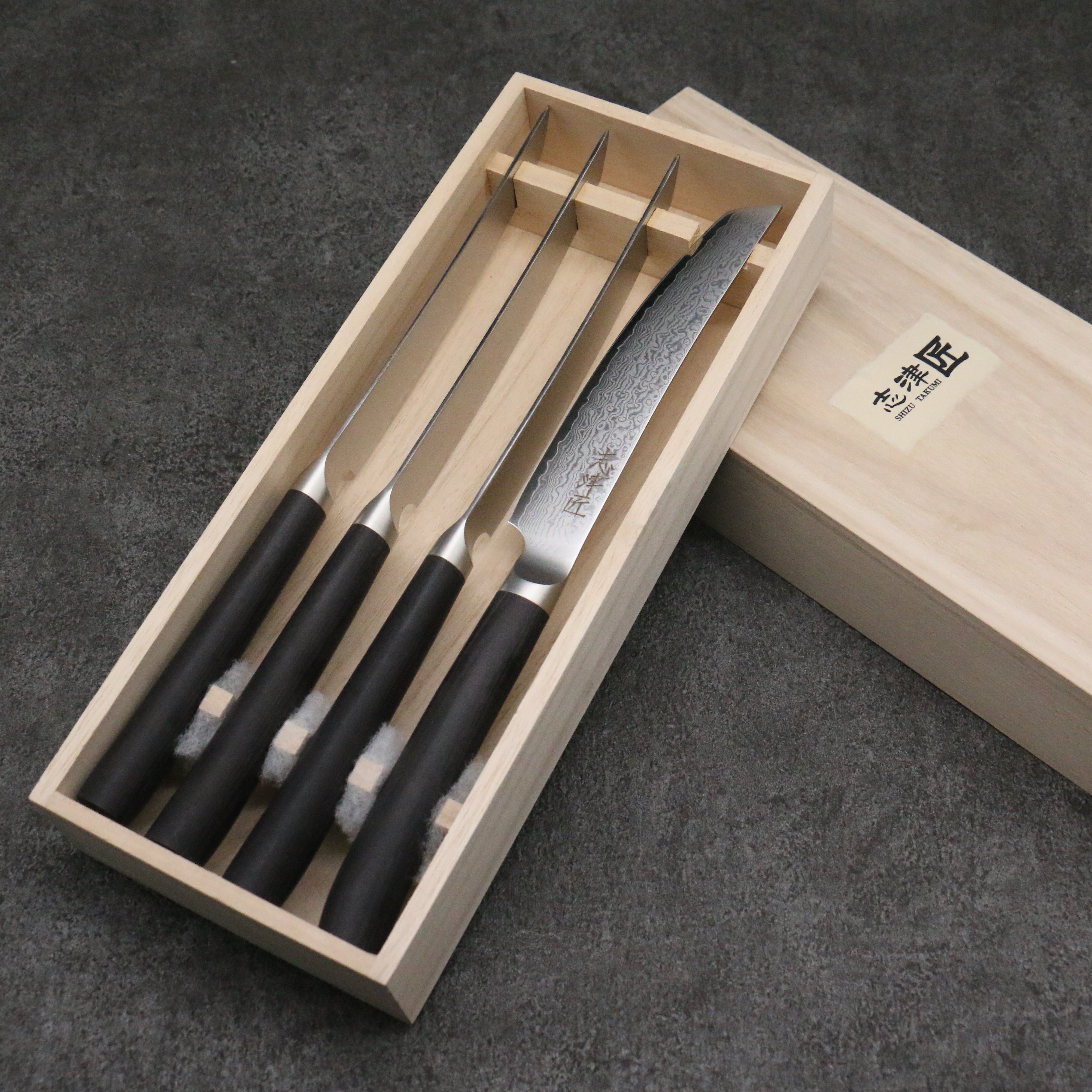 Shizu Set of 4 VG10 Damascus Steak 130mm Black Pakka wood Handle - Seisuke Knife