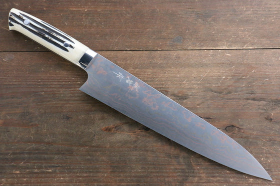 Takeshi Saji Blue Steel No.2 Colored Damascus Gyuto 240mm White Cow Bone Handle - Seisuke Knife