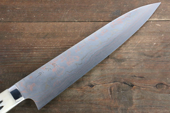 Takeshi Saji Blue Steel No.2 Colored Damascus Gyuto 240mm White Cow Bone Handle - Seisuke Knife