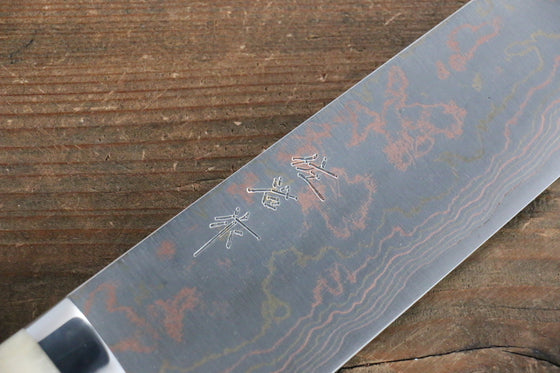 Takeshi Saji Blue Steel No.2 Colored Damascus Gyuto 240mm White Cow Bone Handle - Seisuke Knife