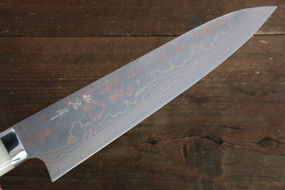 Takeshi Saji Blue Steel No.2 Colored Damascus Gyuto 240mm White Cow Bone Handle - Seisuke Knife