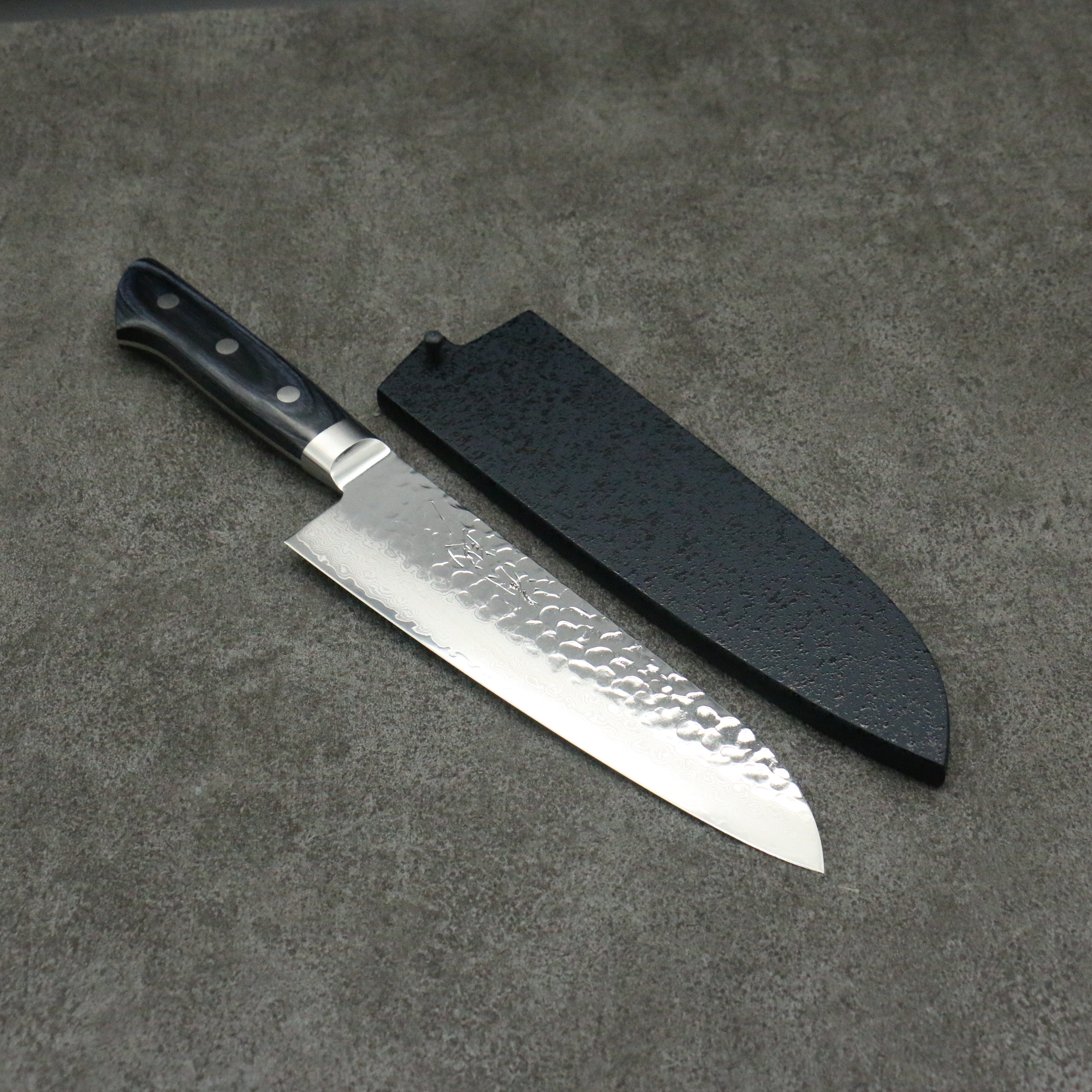 Seisuke Seiun VG10 33 Layer Damascus Santoku 180mm Navy blue Pakka wood Handle with Sheath - Seisuke Knife