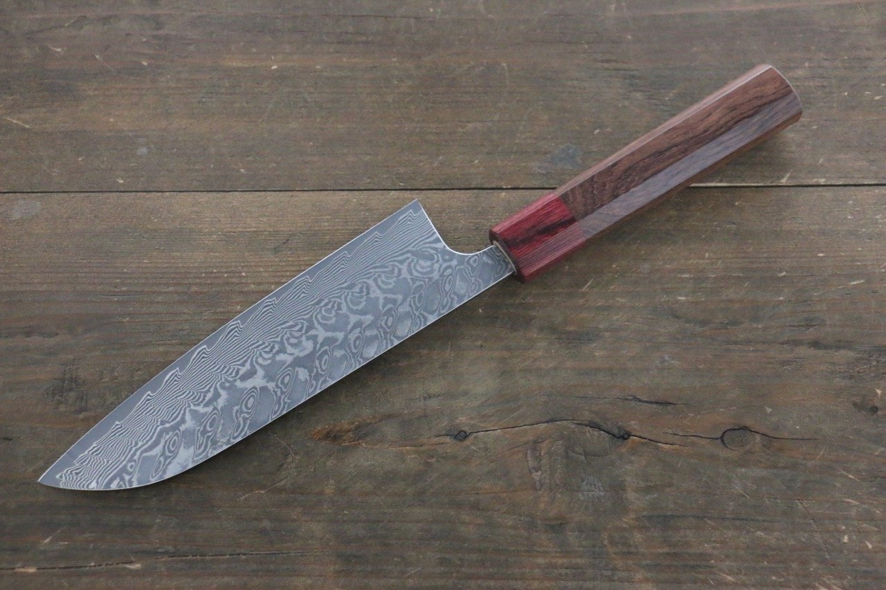 Yoshimi Kato SG2 Black Damascus Santoku 170mm Honduras (ferrule: Red Pakka wood) Handle - Seisuke Knife