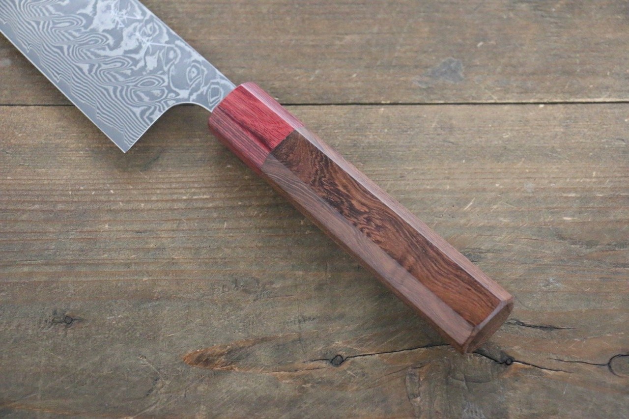 Yoshimi Kato SG2 Black Damascus Santoku 170mm Honduras (ferrule: Red Pakka wood) Handle - Seisuke Knife