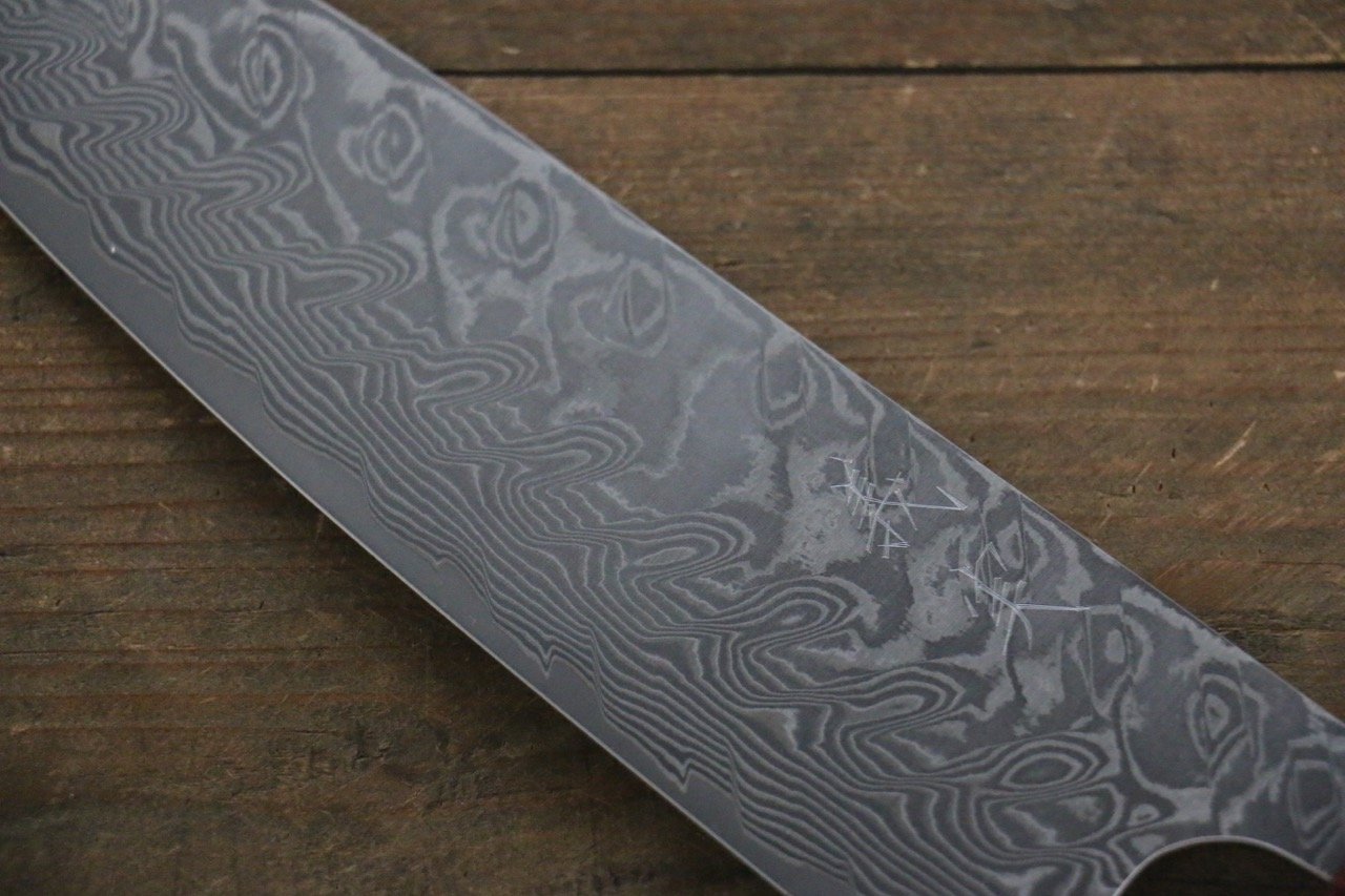Yoshimi Kato SG2 Black Damascus Santoku 170mm Honduras (ferrule: Red Pakka wood) Handle - Seisuke Knife