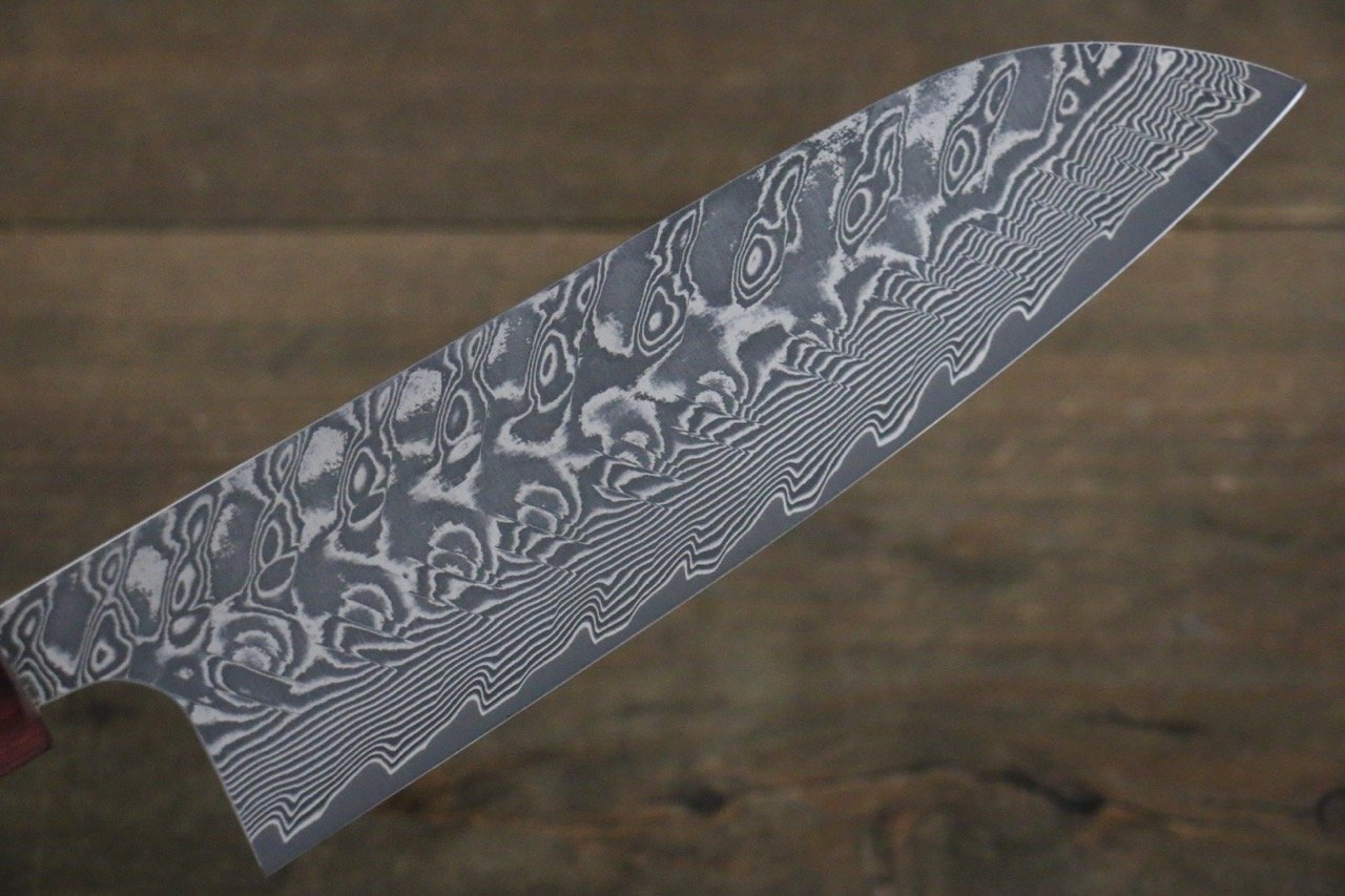 Yoshimi Kato SG2 Black Damascus Santoku 170mm Honduras (ferrule: Red Pakka wood) Handle - Seisuke Knife