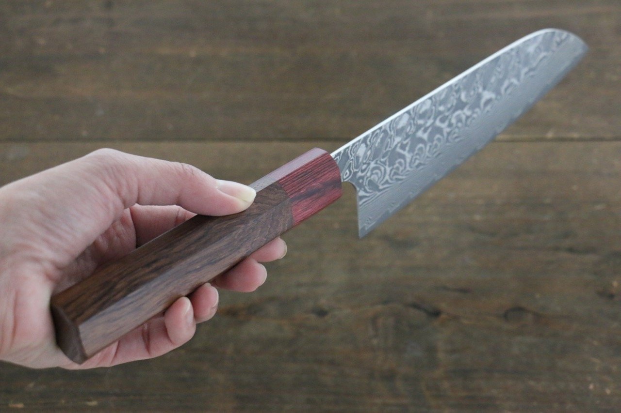 Yoshimi Kato SG2 Black Damascus Santoku 170mm Honduras (ferrule: Red Pakka wood) Handle - Seisuke Knife