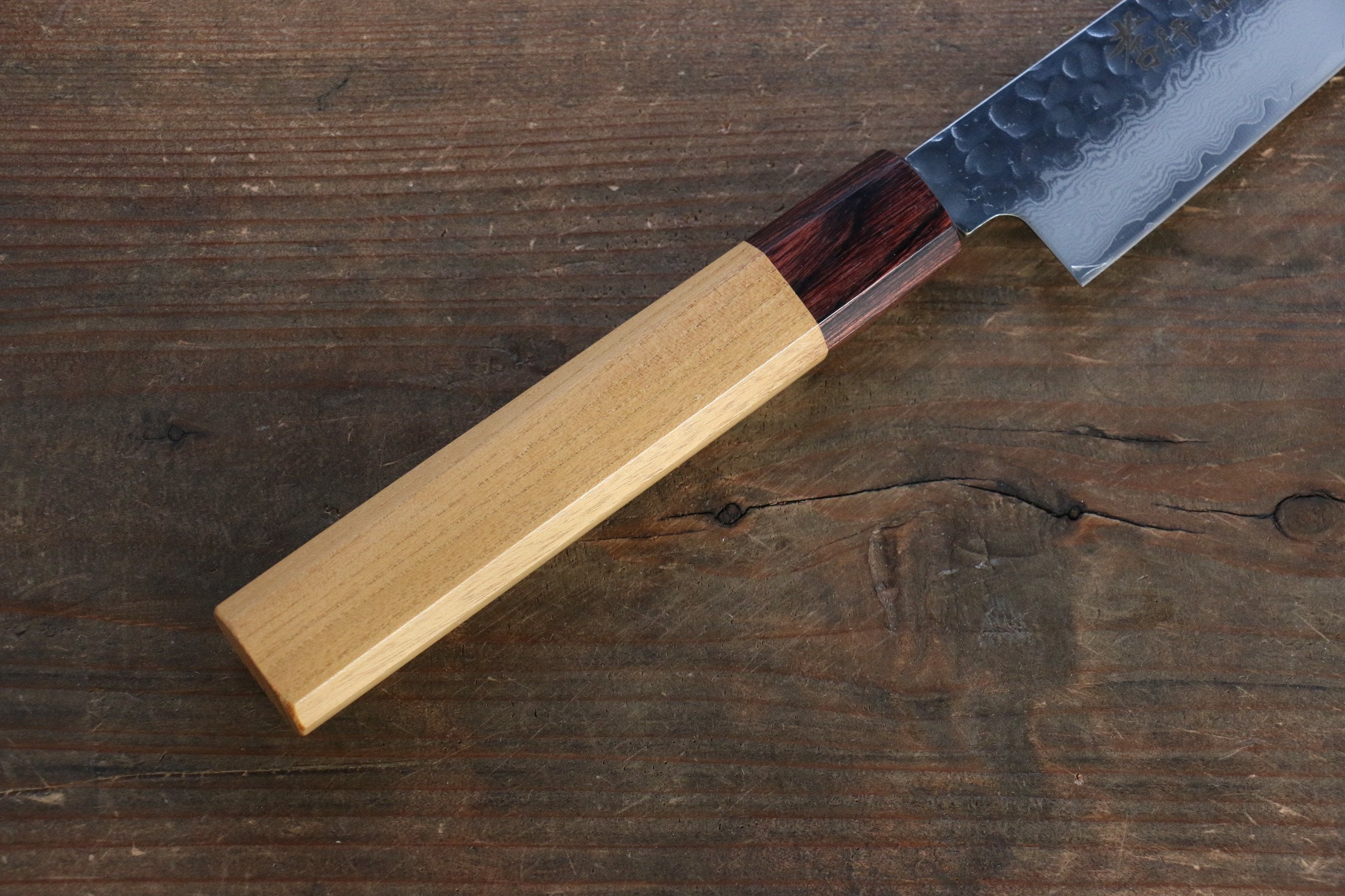 Sakai Takayuki VG10 33 Layer Damascus Sujihiki 240mm, Gyuto 240mm & Petty 150mm Keyaki Elm Handle Knife Set - Seisuke Knife