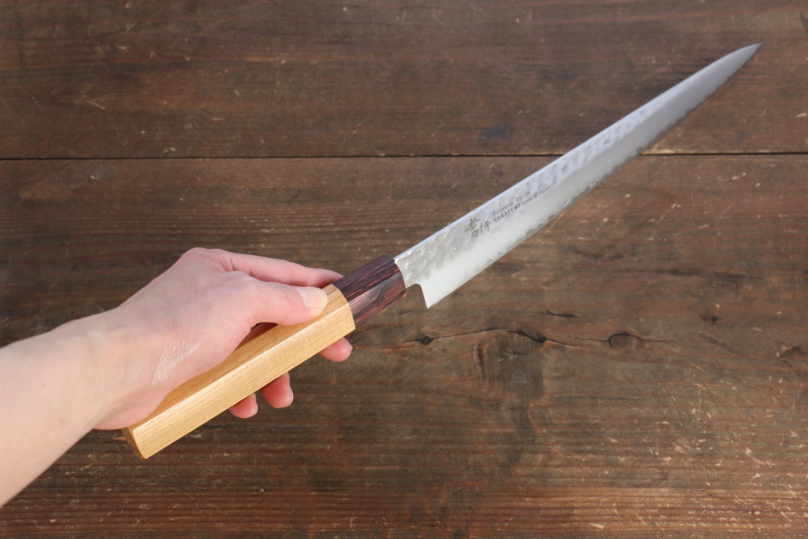 Sakai Takayuki VG10 33 Layer Damascus Sujihiki 240mm, Gyuto 240mm & Petty 150mm Keyaki Elm Handle Knife Set - Seisuke Knife