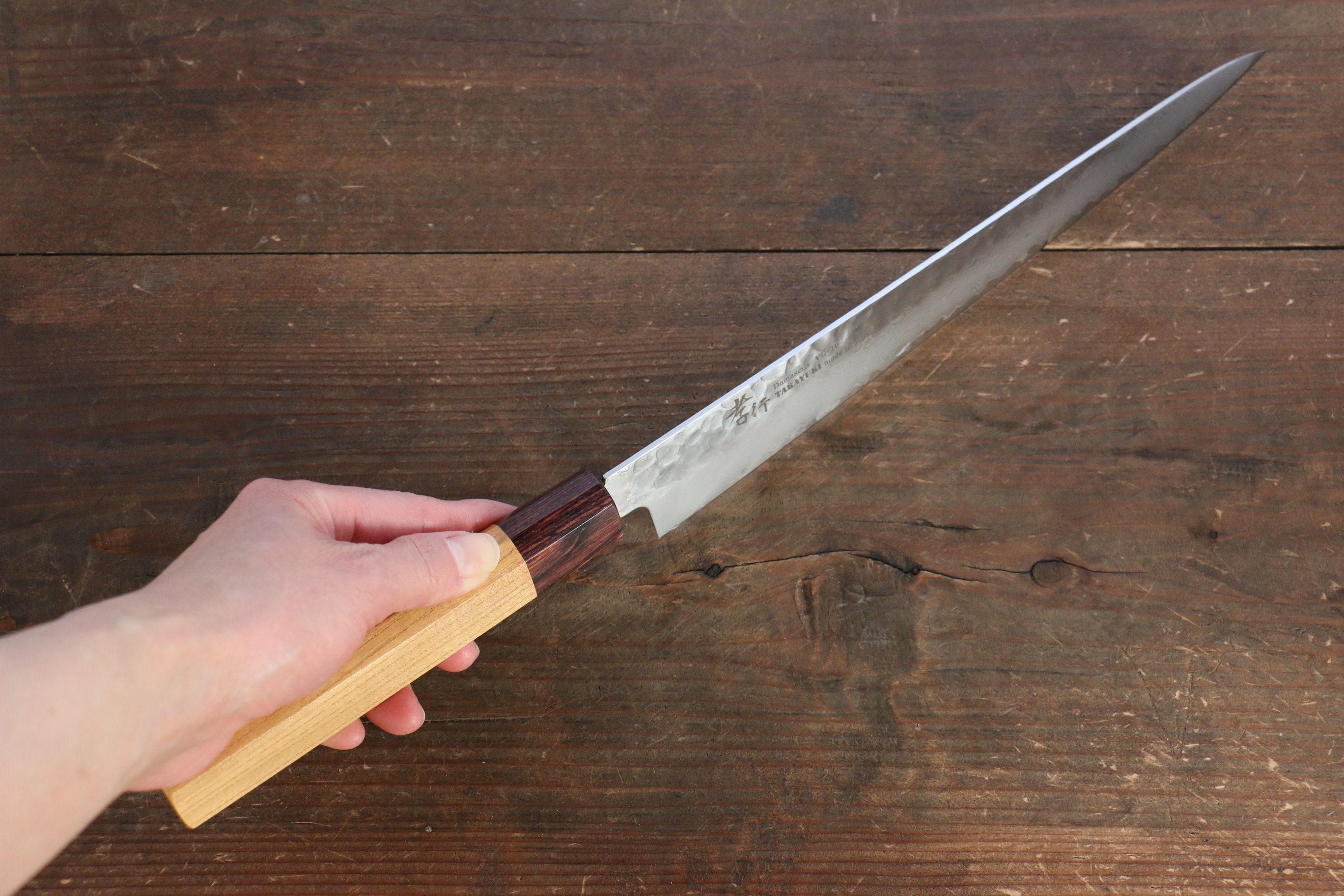 Sakai Takayuki VG10 33 Layer Damascus Sujihiki 240mm, Gyuto 240mm & Petty 150mm Keyaki Elm Handle Knife Set - Seisuke Knife