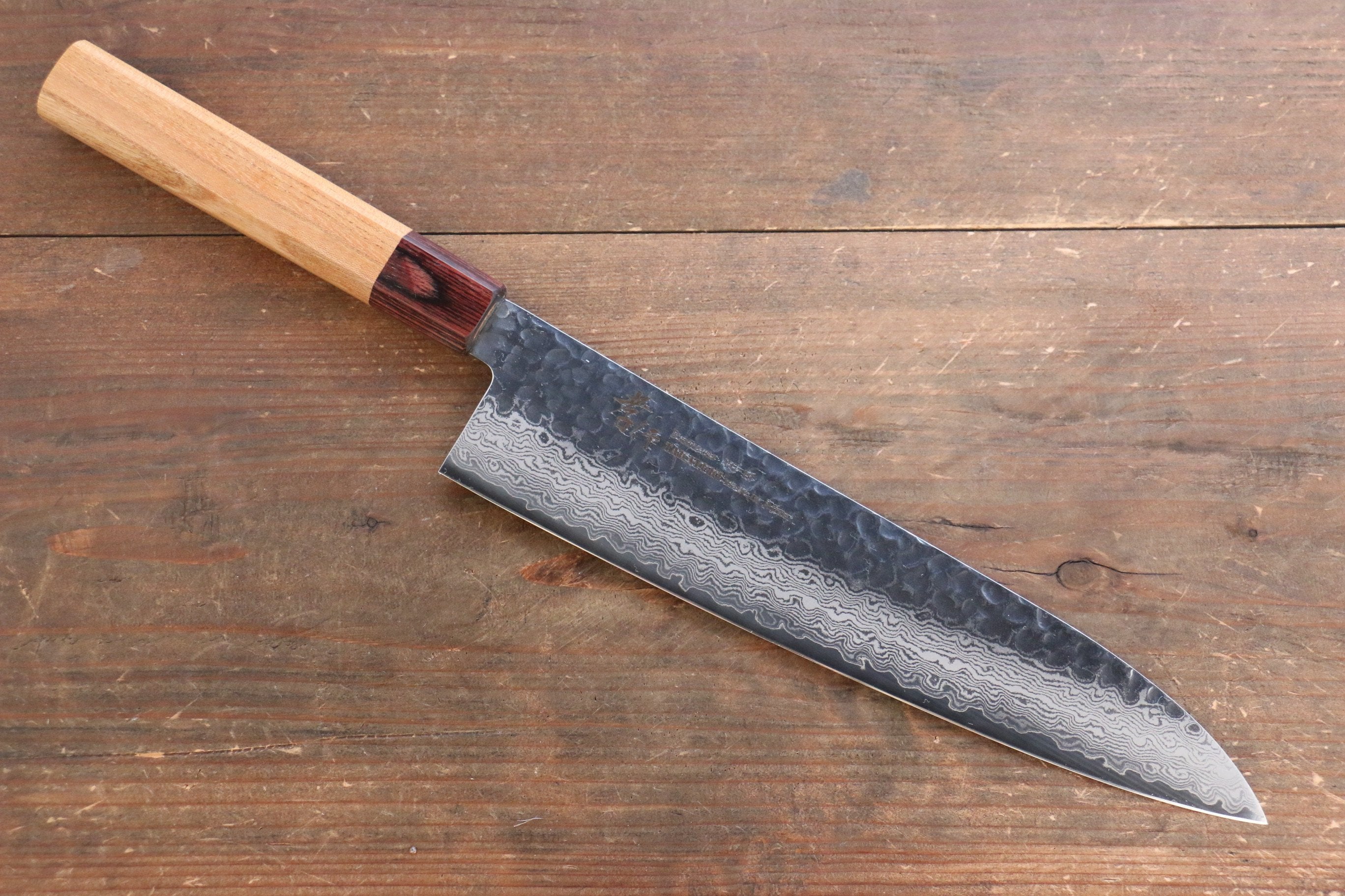 Sakai Takayuki VG10 33 Layer Damascus Sujihiki 240mm, Gyuto 240mm & Petty 150mm Keyaki Elm Handle Knife Set - Seisuke Knife