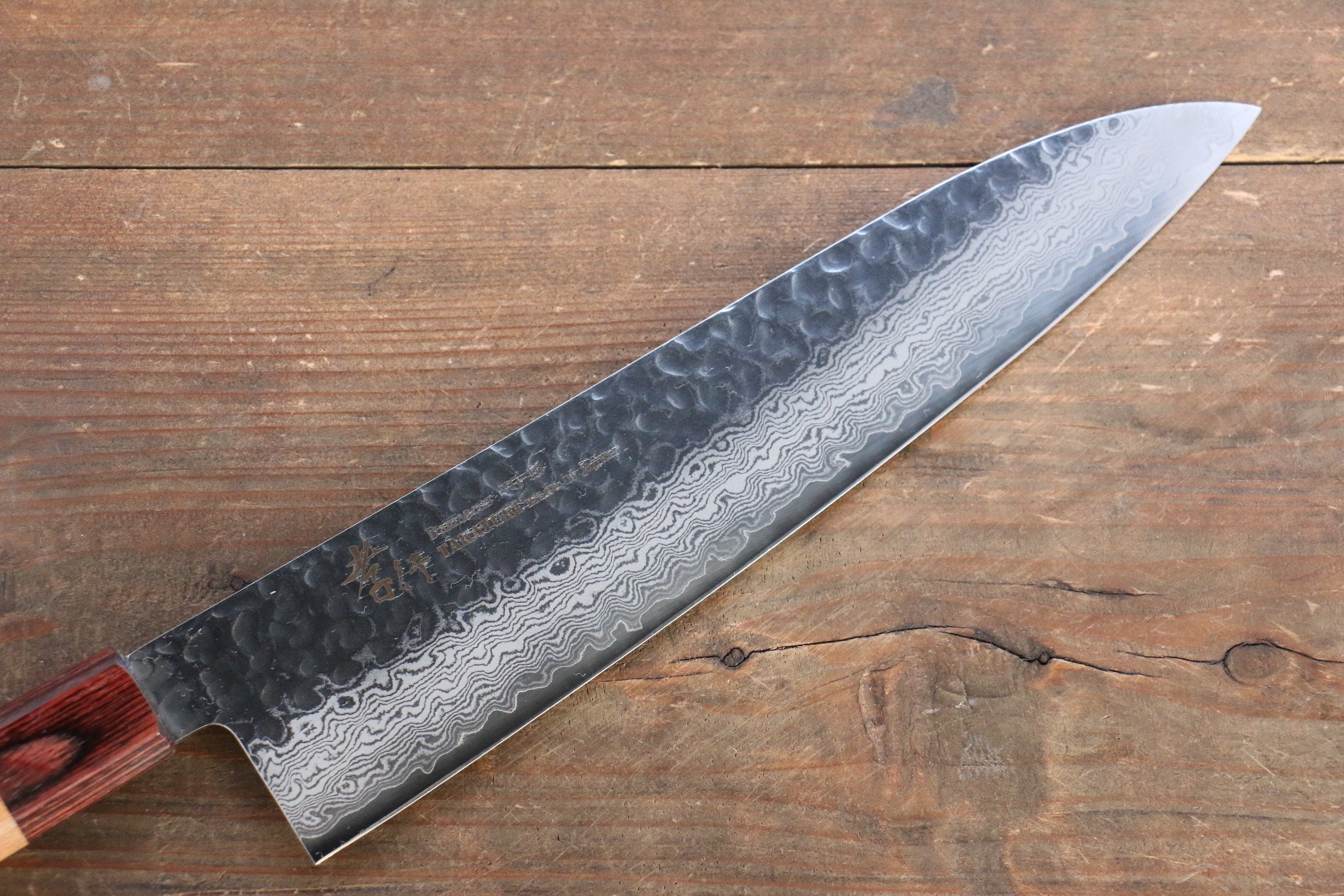 Sakai Takayuki VG10 33 Layer Damascus Sujihiki 240mm, Gyuto 240mm & Petty 150mm Keyaki Elm Handle Knife Set - Seisuke Knife