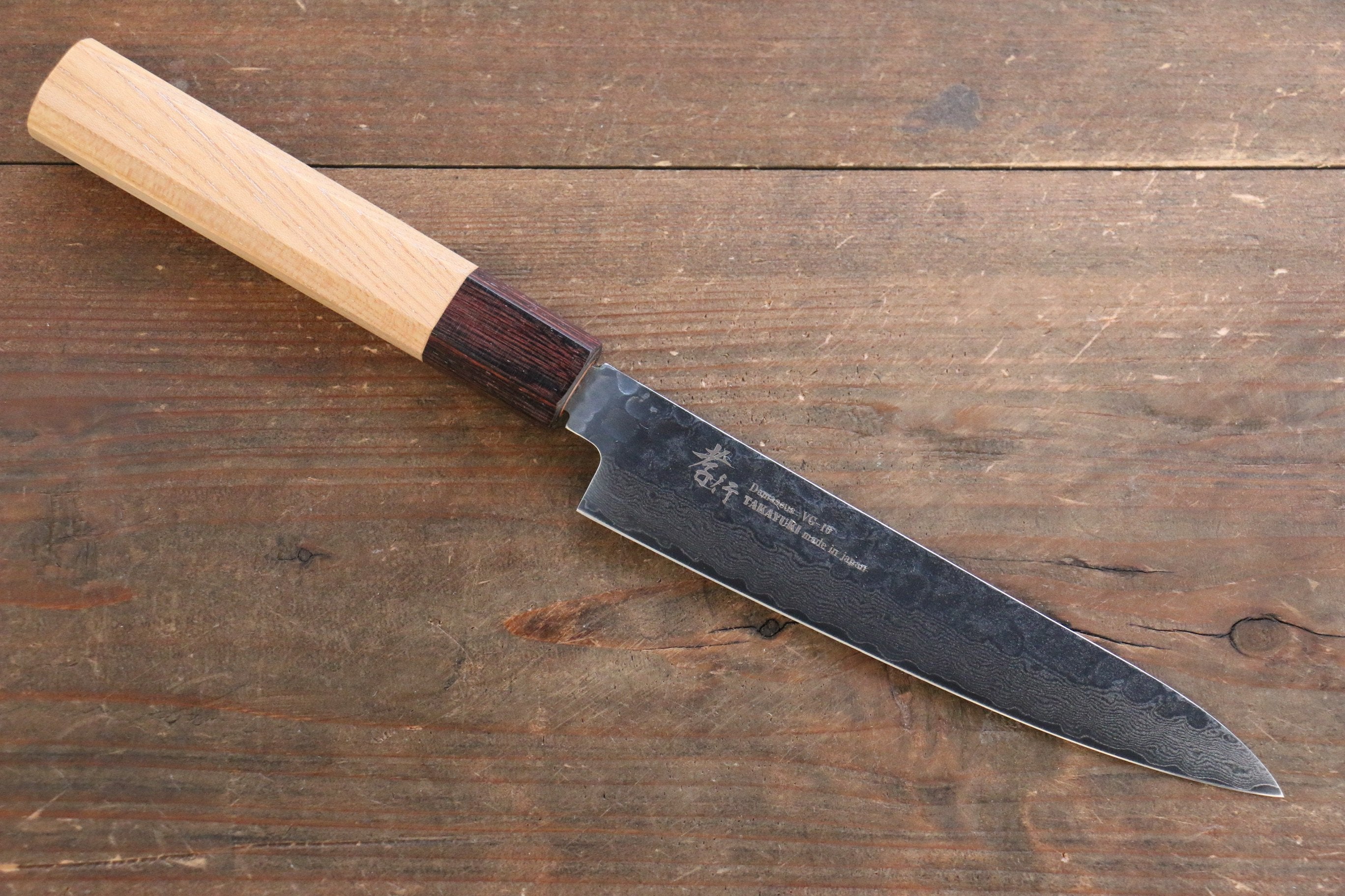 Sakai Takayuki VG10 33 Layer Damascus Sujihiki 240mm, Gyuto 240mm & Petty 150mm Keyaki Elm Handle Knife Set - Seisuke Knife