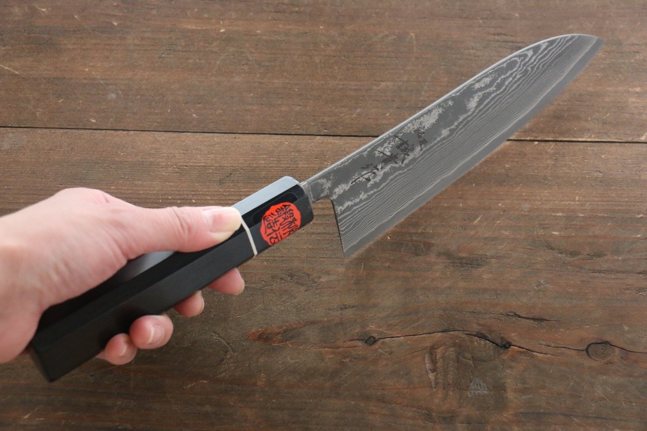 Shigeki Tanaka SG2 Black Damascus Santoku Japanese Chef Knife 165mm - Seisuke Knife