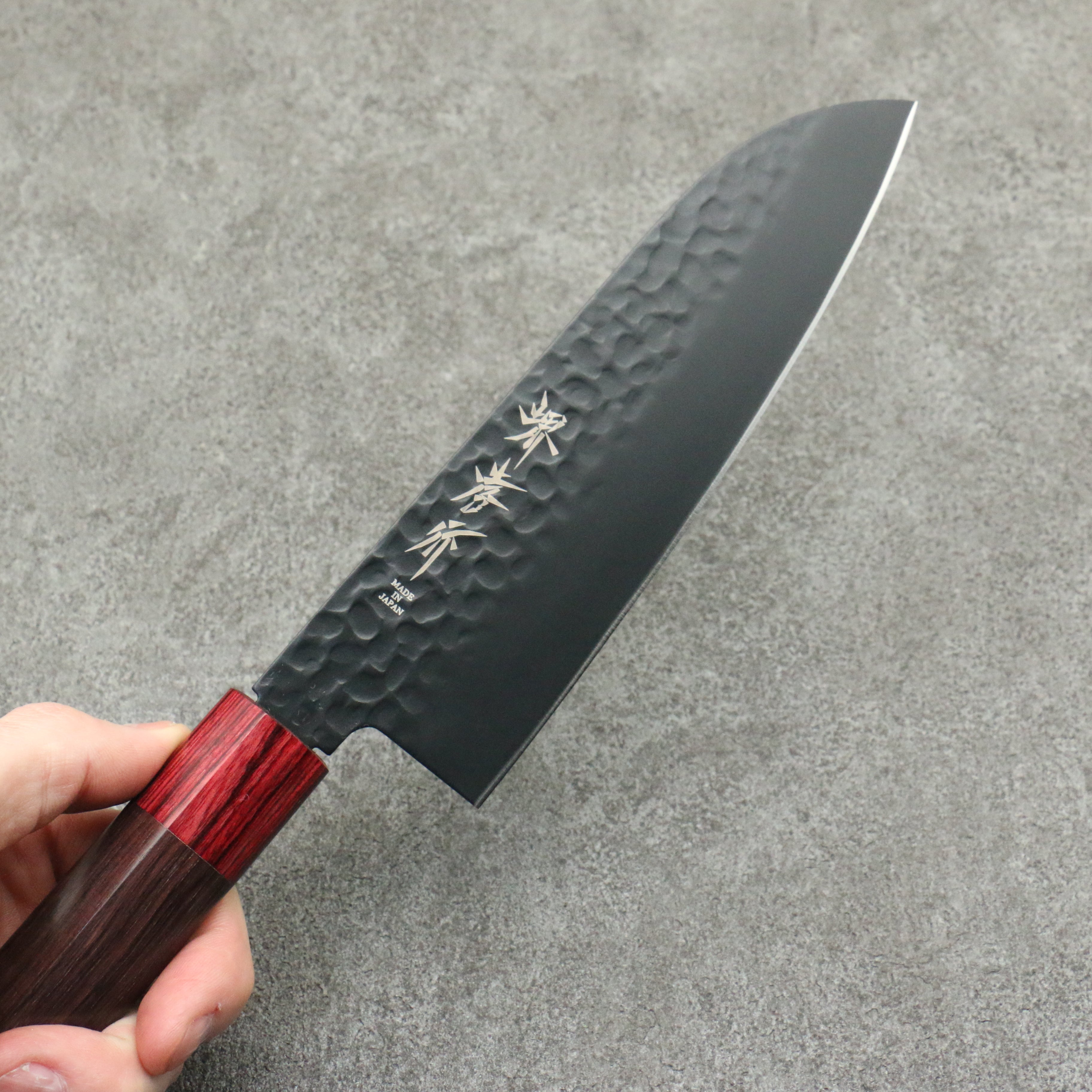 Sakai Takayuki Kurokage VG10 Hammered Teflon Coating Santoku 170mm Rosewood Handle - Seisuke Knife