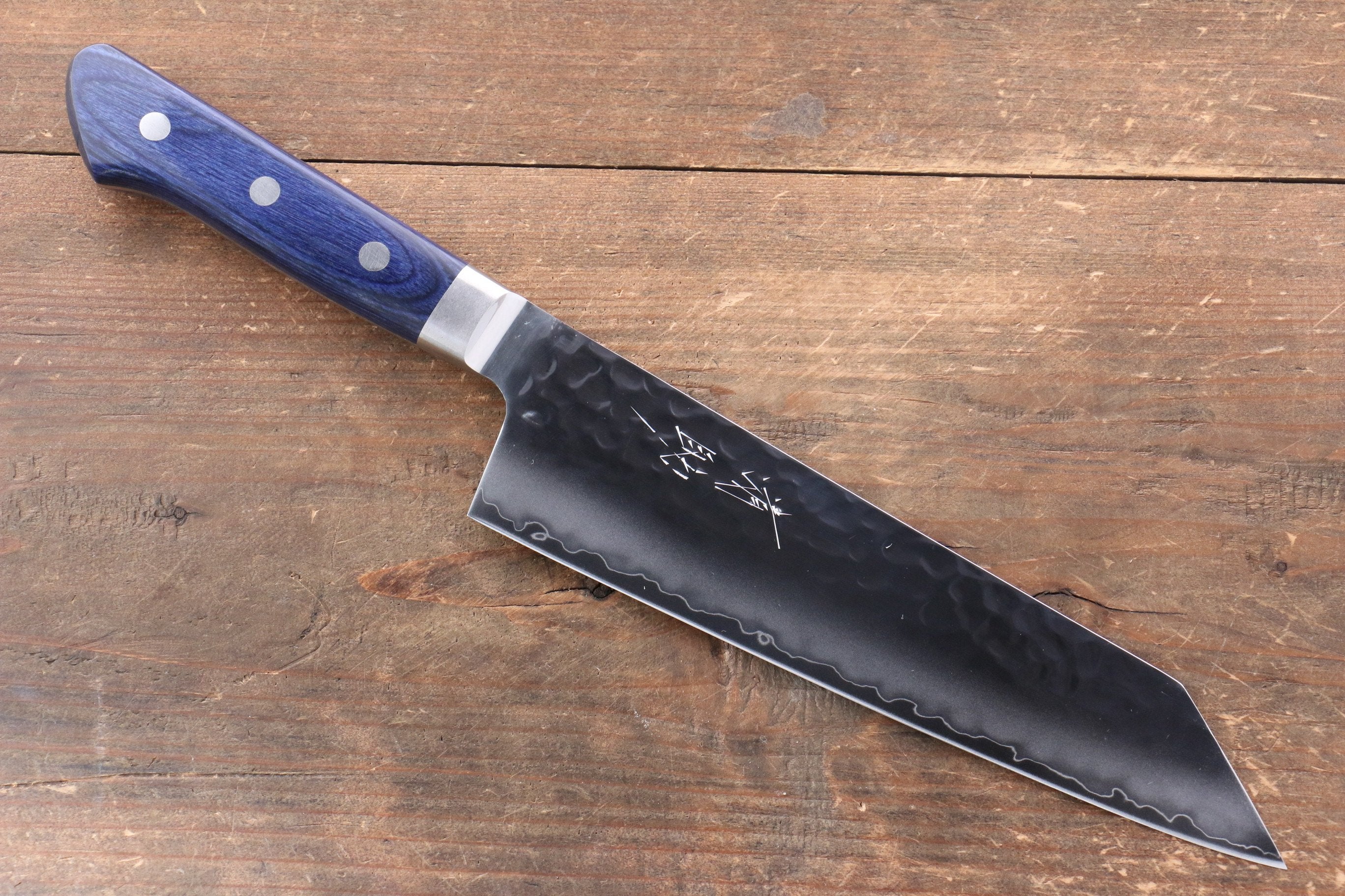 Seisuke Aotsuchi AUS10 Hammered Kiritsuke Santoku 195mm Blue Pakka wood Handle with Sheath - Seisuke Knife