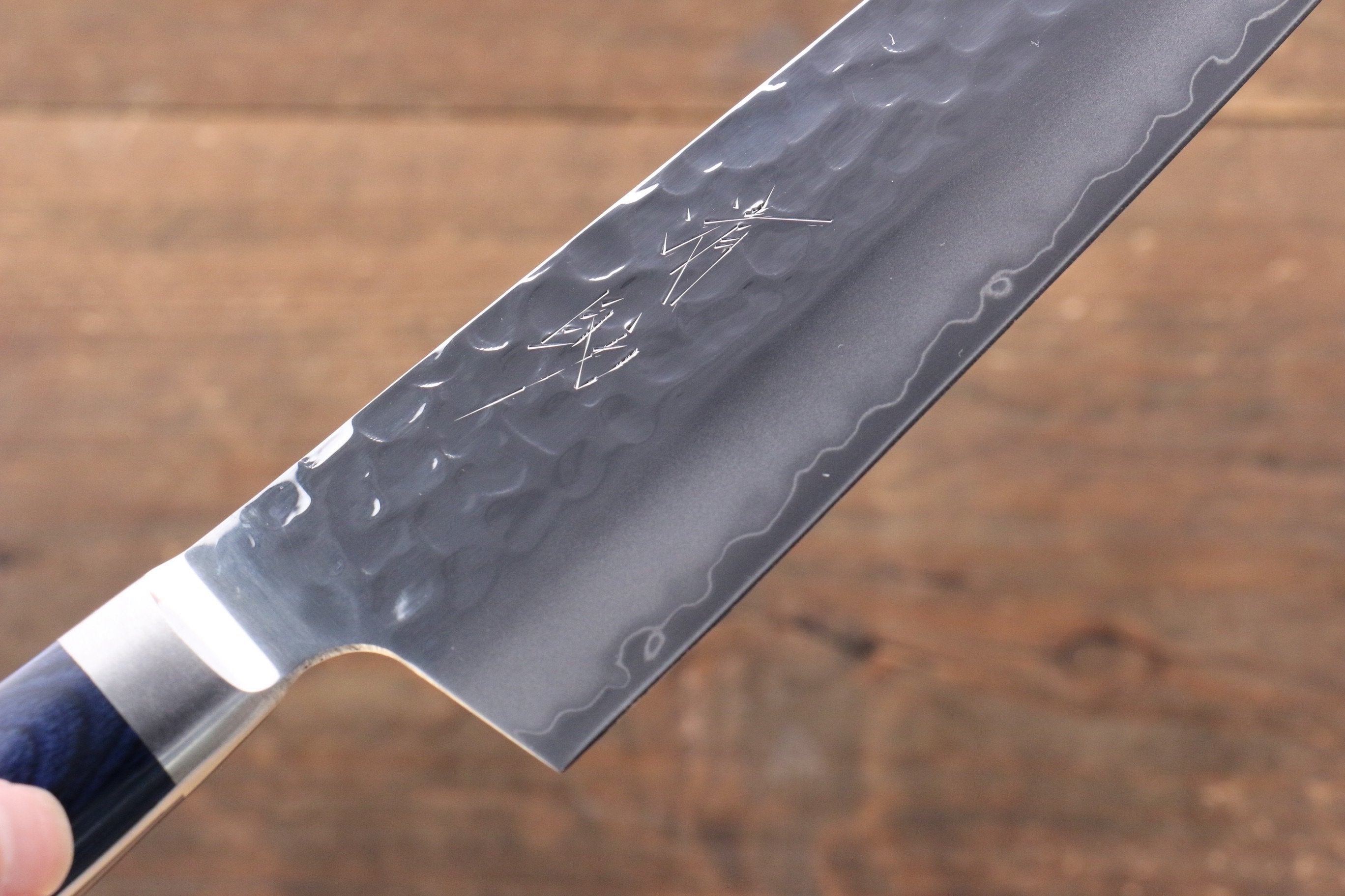 Seisuke Aotsuchi AUS10 Hammered Kiritsuke Santoku 195mm Blue Pakka wood Handle with Sheath - Seisuke Knife