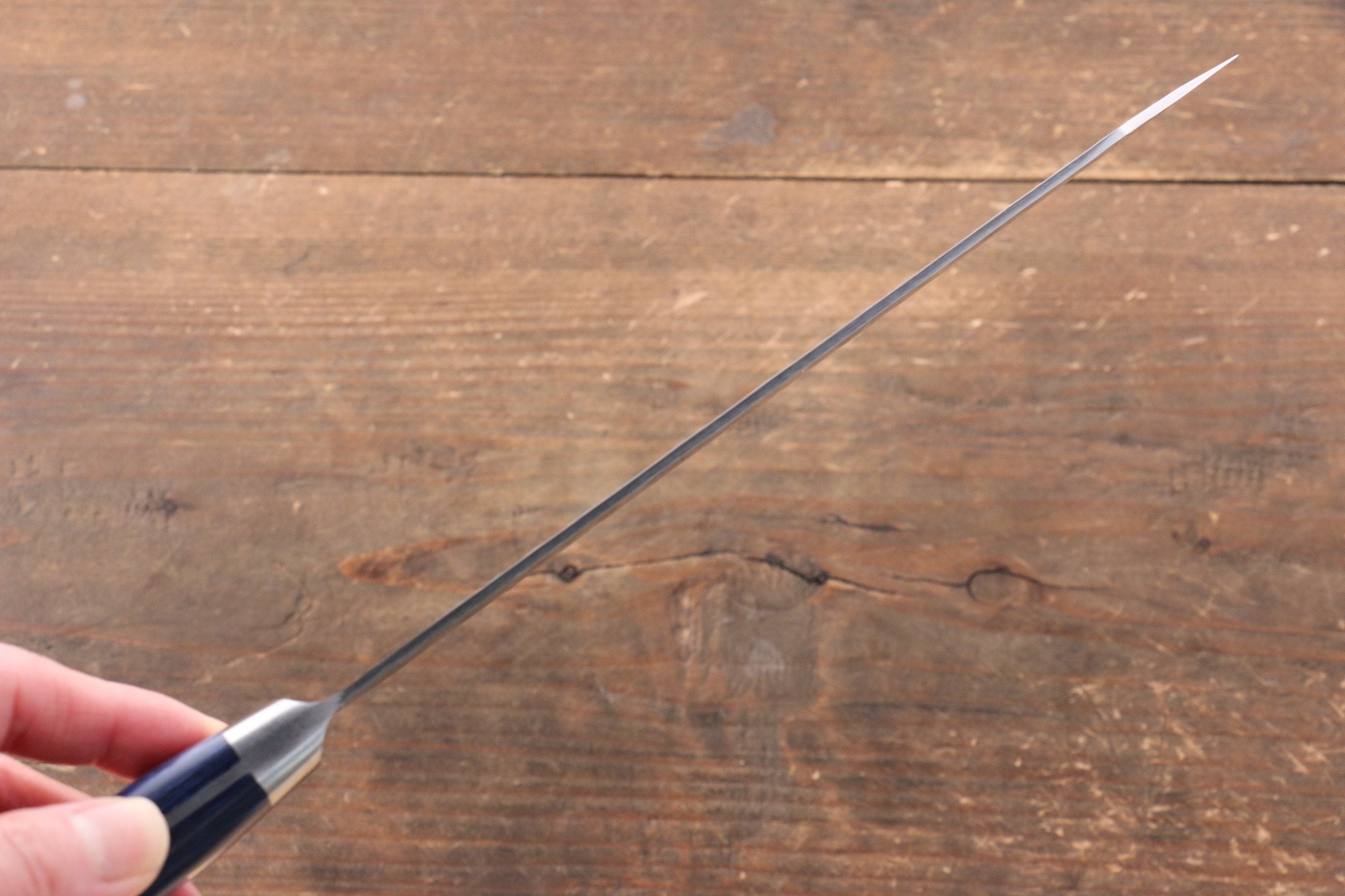 Seisuke Aotsuchi AUS10 Hammered Kiritsuke Santoku 195mm Blue Pakka wood Handle with Sheath - Seisuke Knife