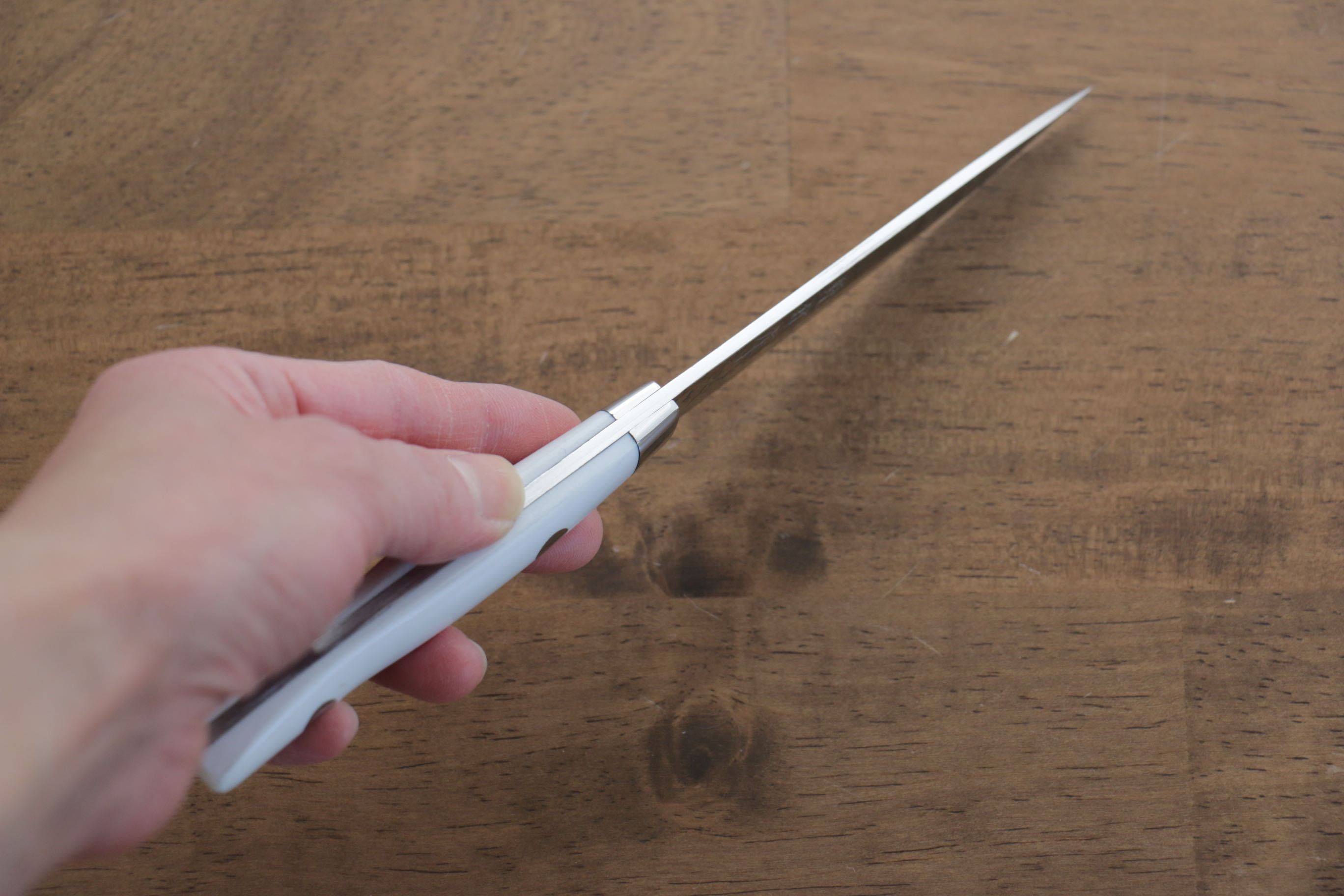Kazuo Nomura VG10 Damascus Petty-Utility 100mm White Stone Handle - Seisuke Knife