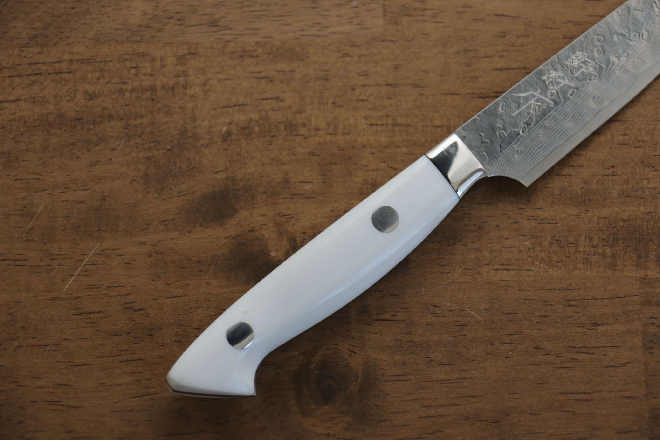 Kazuo Nomura VG10 Damascus Petty-Utility 100mm White Stone Handle - Seisuke Knife