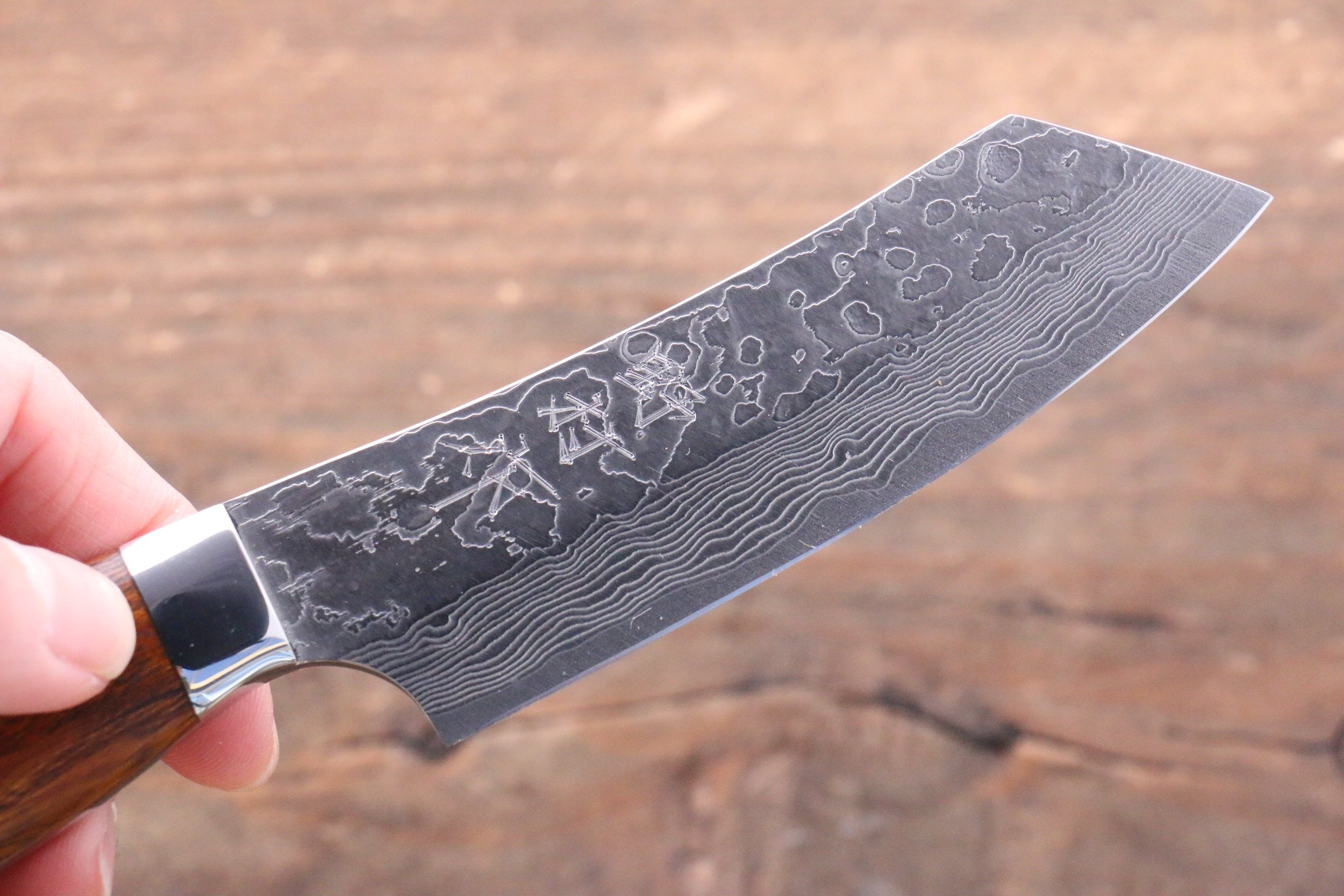 Kazuo Nomura VG10 Damascus Kiritsuke 90mm Ironwood Handle - Seisuke Knife