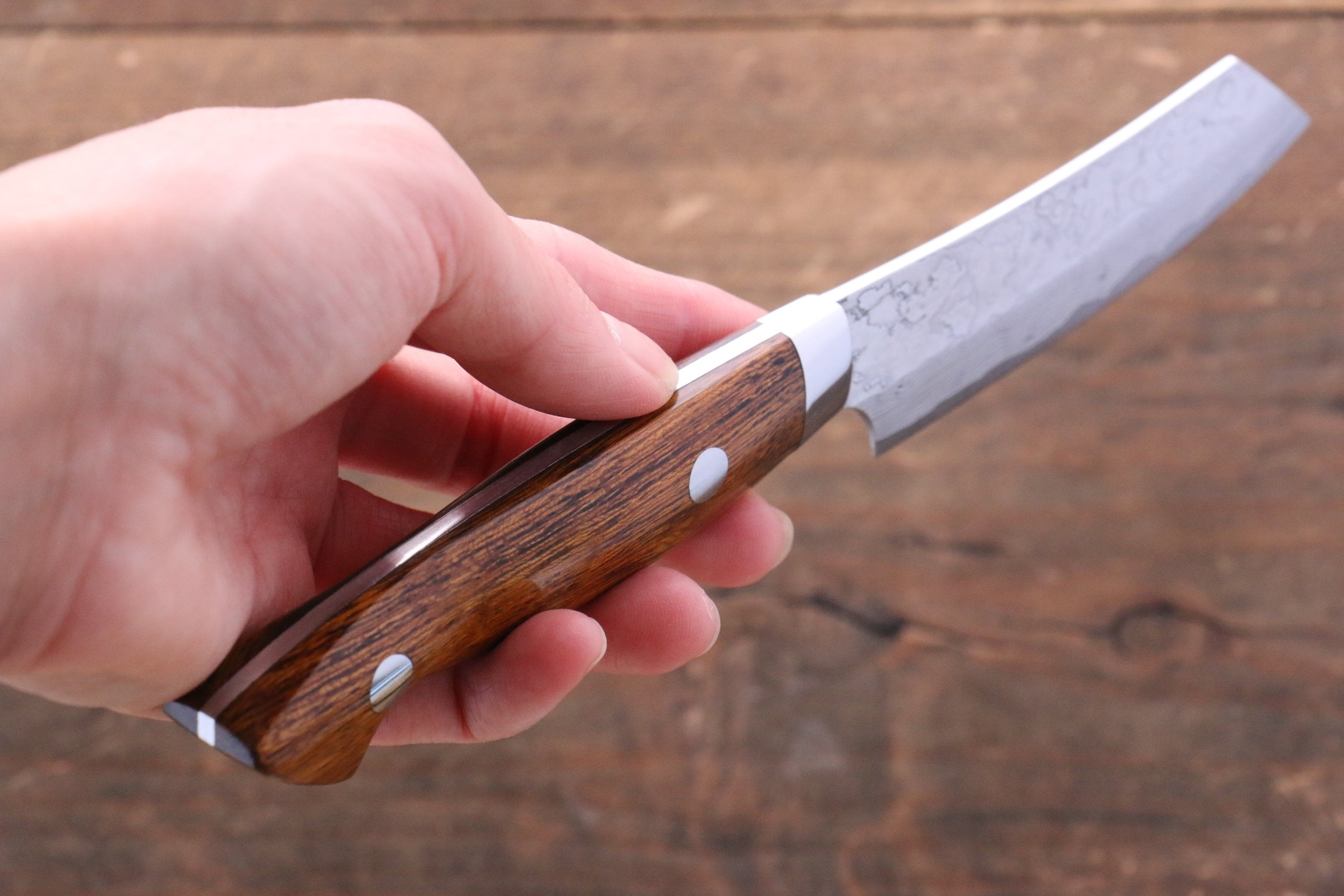 Kazuo Nomura VG10 Damascus Kiritsuke 90mm Ironwood Handle - Seisuke Knife