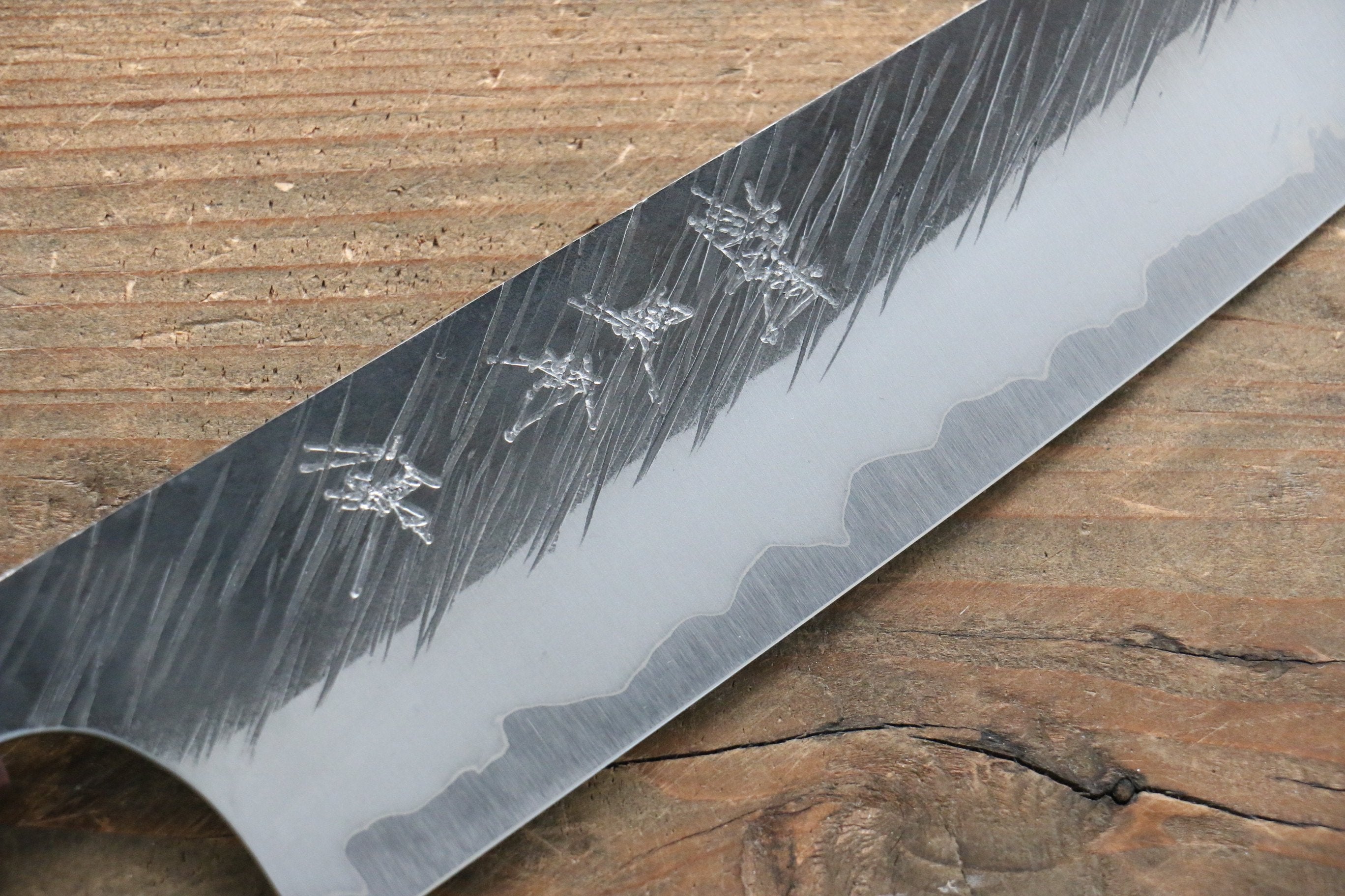 Yu Kurosaki Fujin Blue Super Hammered Gyuto 180mm Keyaki Elm Handle - Seisuke Knife