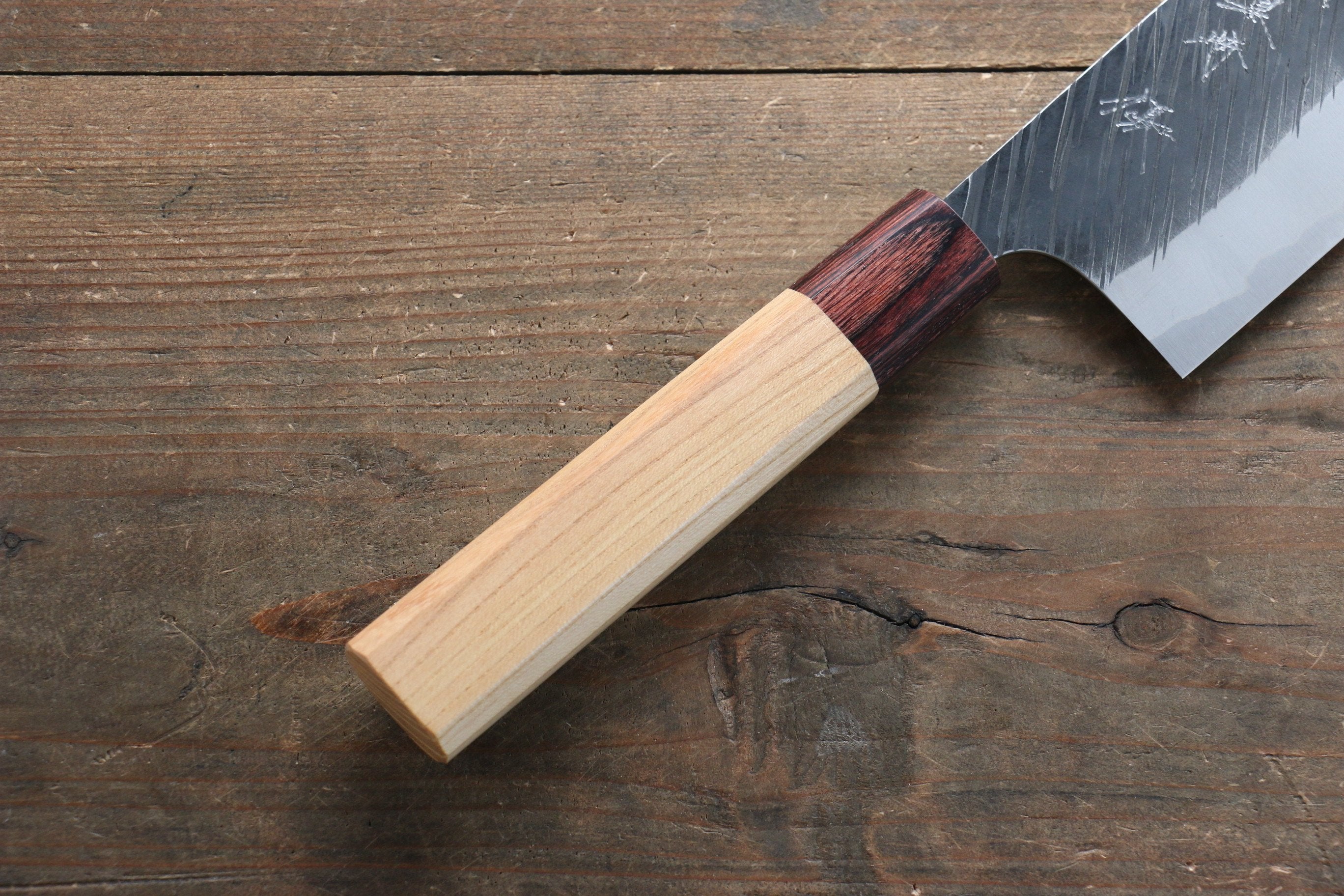 Yu Kurosaki Fujin Blue Super Hammered Nakiri 165mm with Keyaki Elm Handle - Seisuke Knife