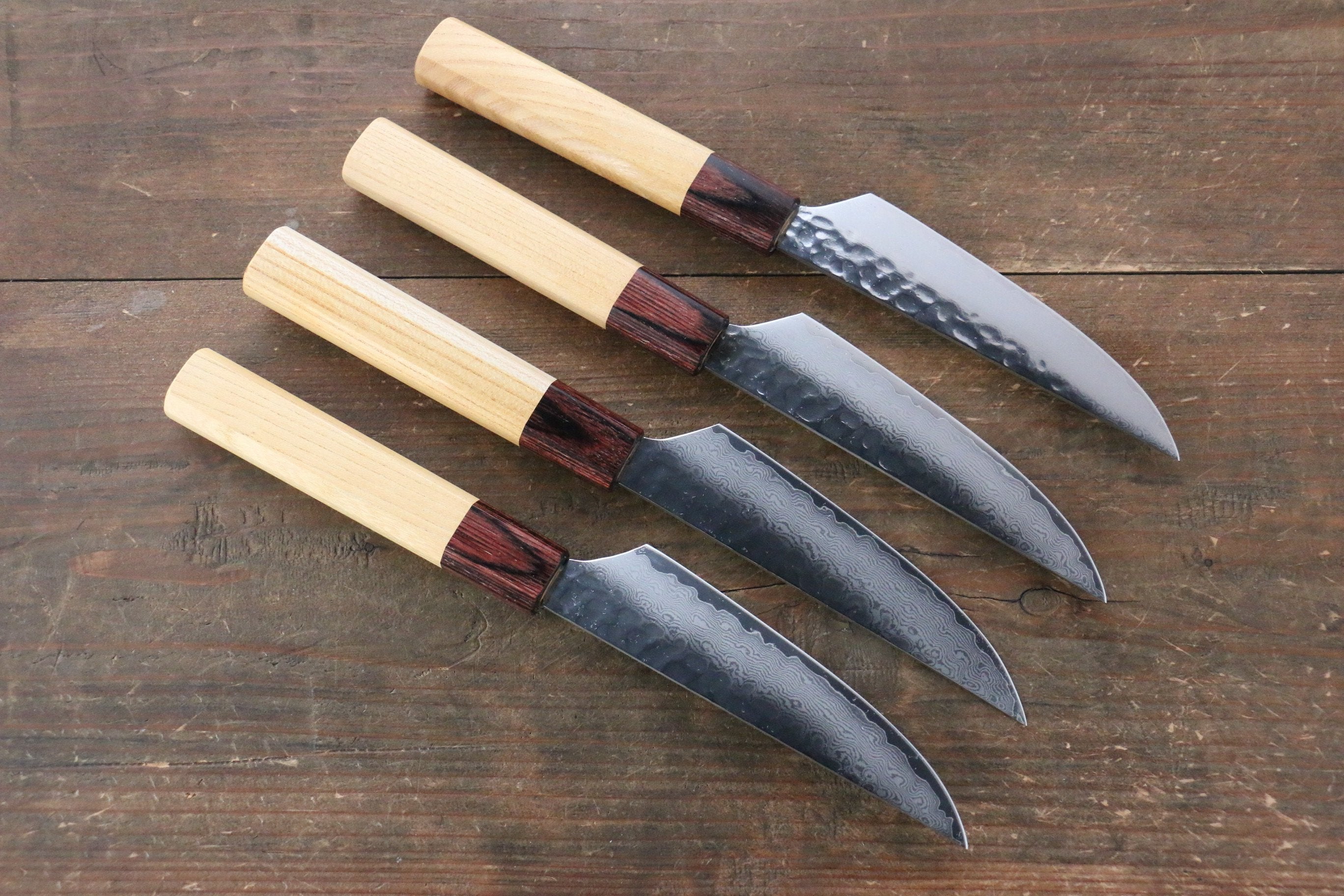 Sakai Takayuki VG10 33 Layer Damascus Steak Knife 120mm with Keyaki Elm Handle Set of 4 - Seisuke Knife