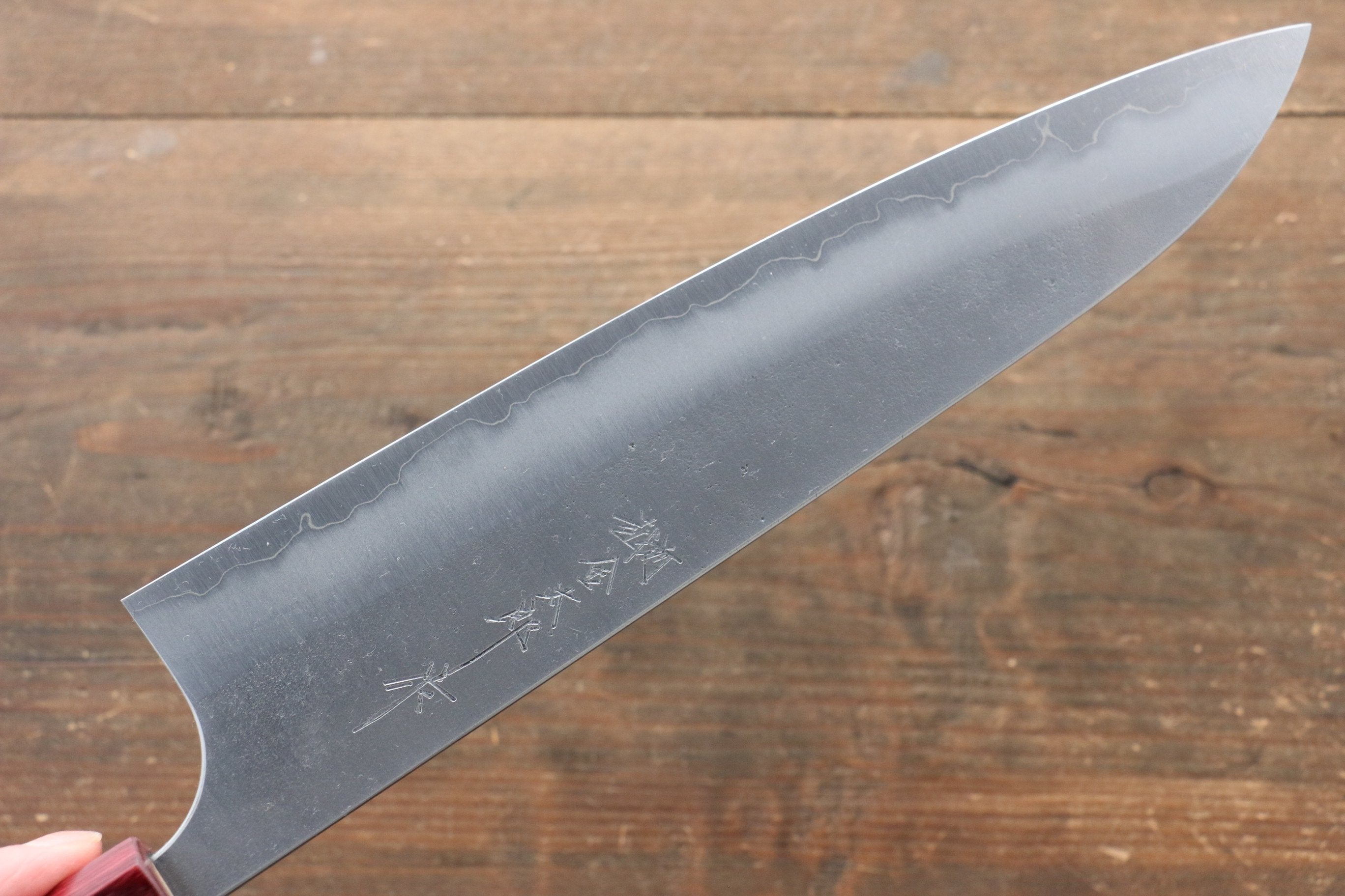 Yoshimi Kato Blue Super Nashiji Gyuto 240mm with Red Honduras Handle - Seisuke Knife