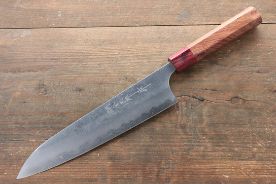 Yoshimi Kato Blue Super Nashiji Gyuto 210mm with Red Honduras Handle - Seisuke Knife