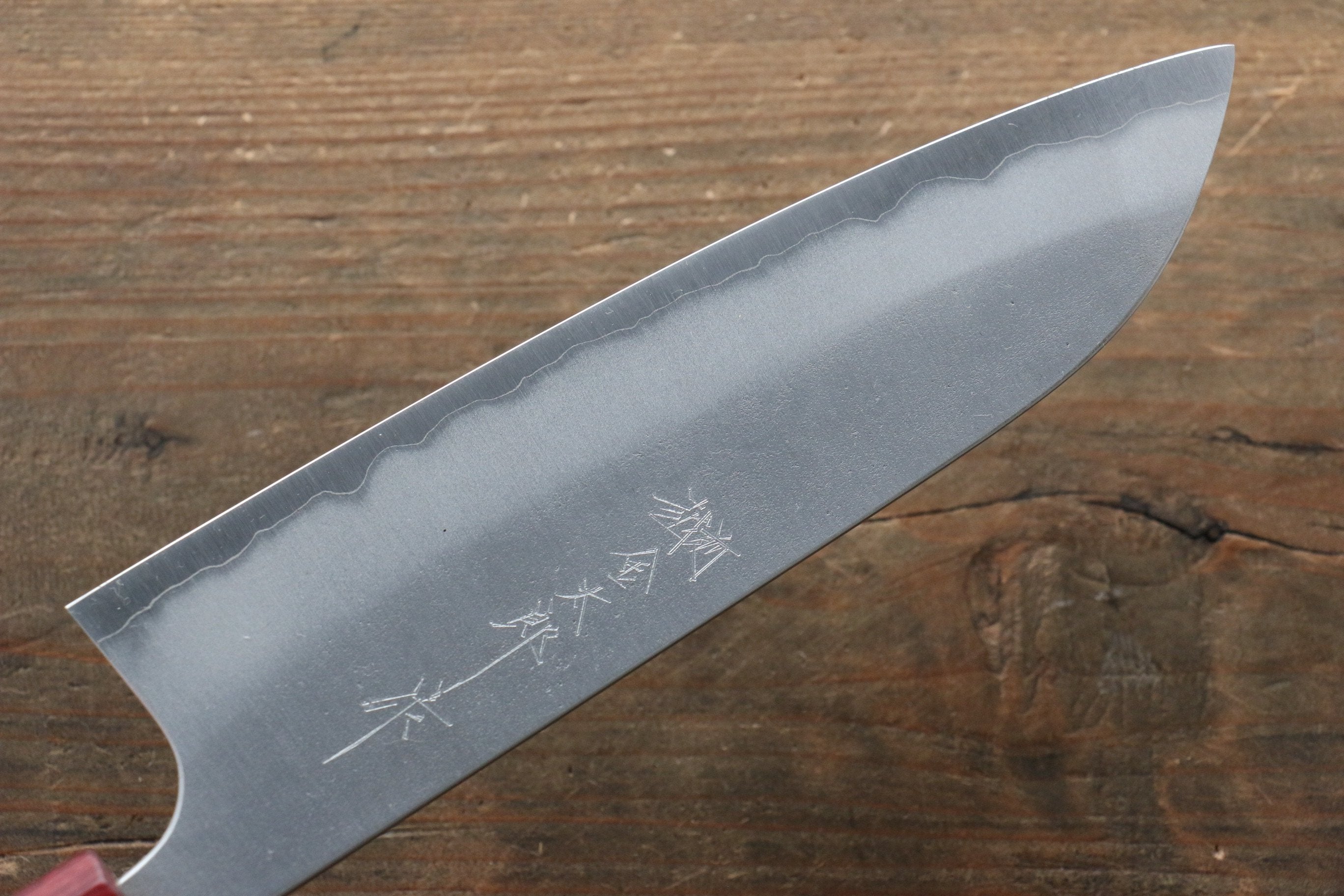Yoshimi Kato Blue Super Nashiji Santoku 170mm with Red Honduras Handle - Seisuke Knife