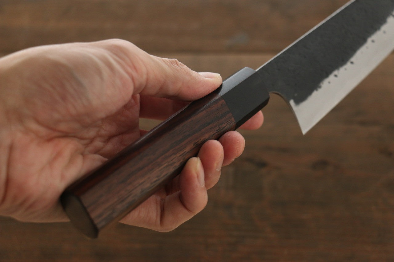 Yu Kurosaki Blue Super Clad Hammered Kurouchi Santoku Japanese Chef Knife 165mm - Seisuke Knife