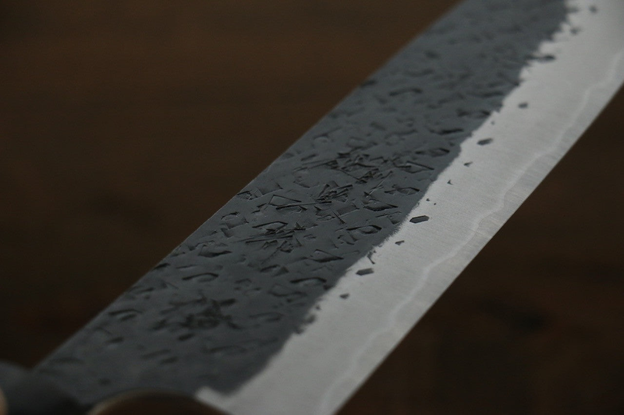 Yu Kurosaki Blue Super Clad Hammered Kurouchi Santoku Japanese Chef Knife 165mm - Seisuke Knife