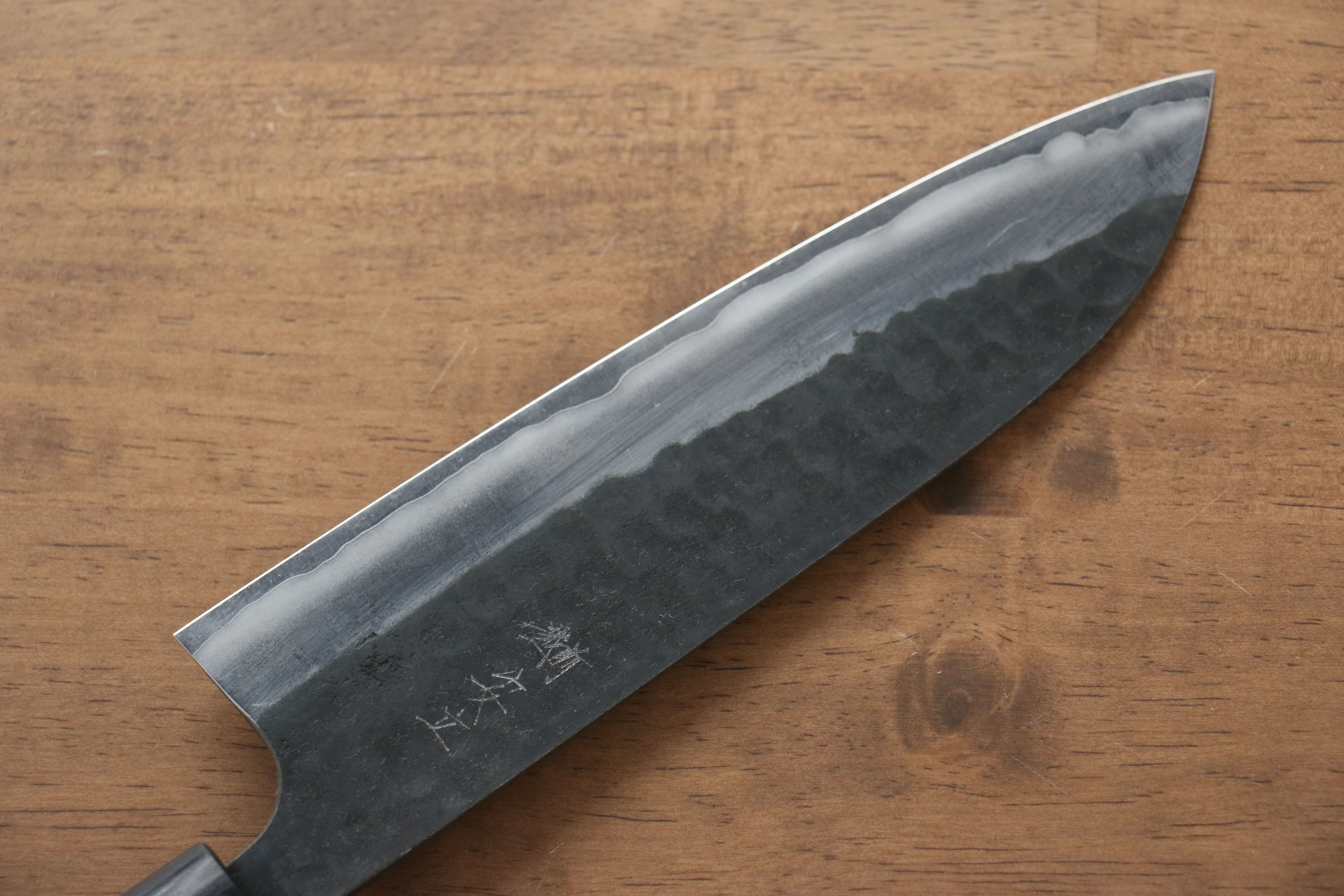 Anryu Blue Super Hammered Kurouchi Santoku 165mm Shitan Handle - Seisuke Knife