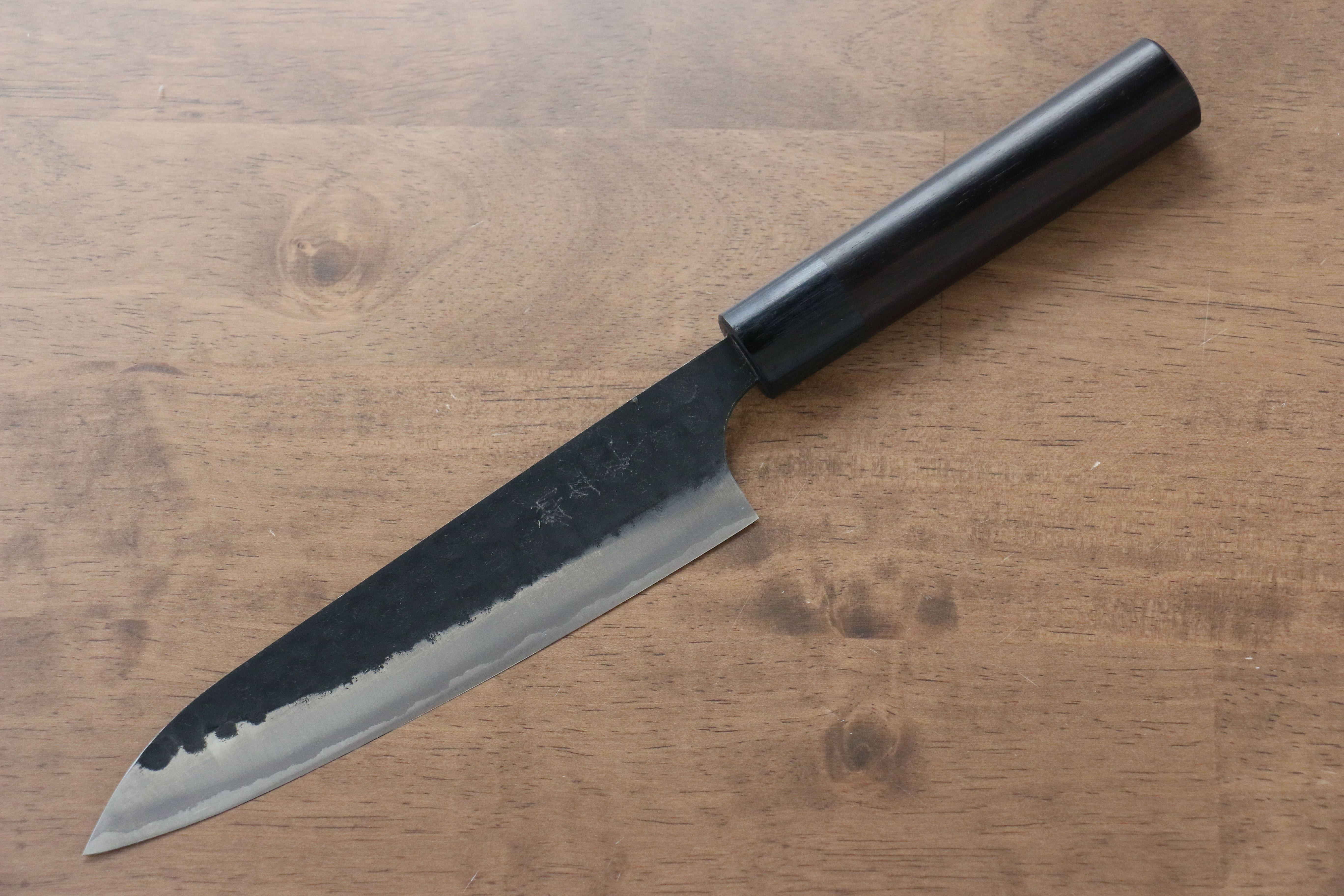 Anryu Blue Super Hammered Black Finished Gyuto 180mm Shitan Handle - Seisuke Knife
