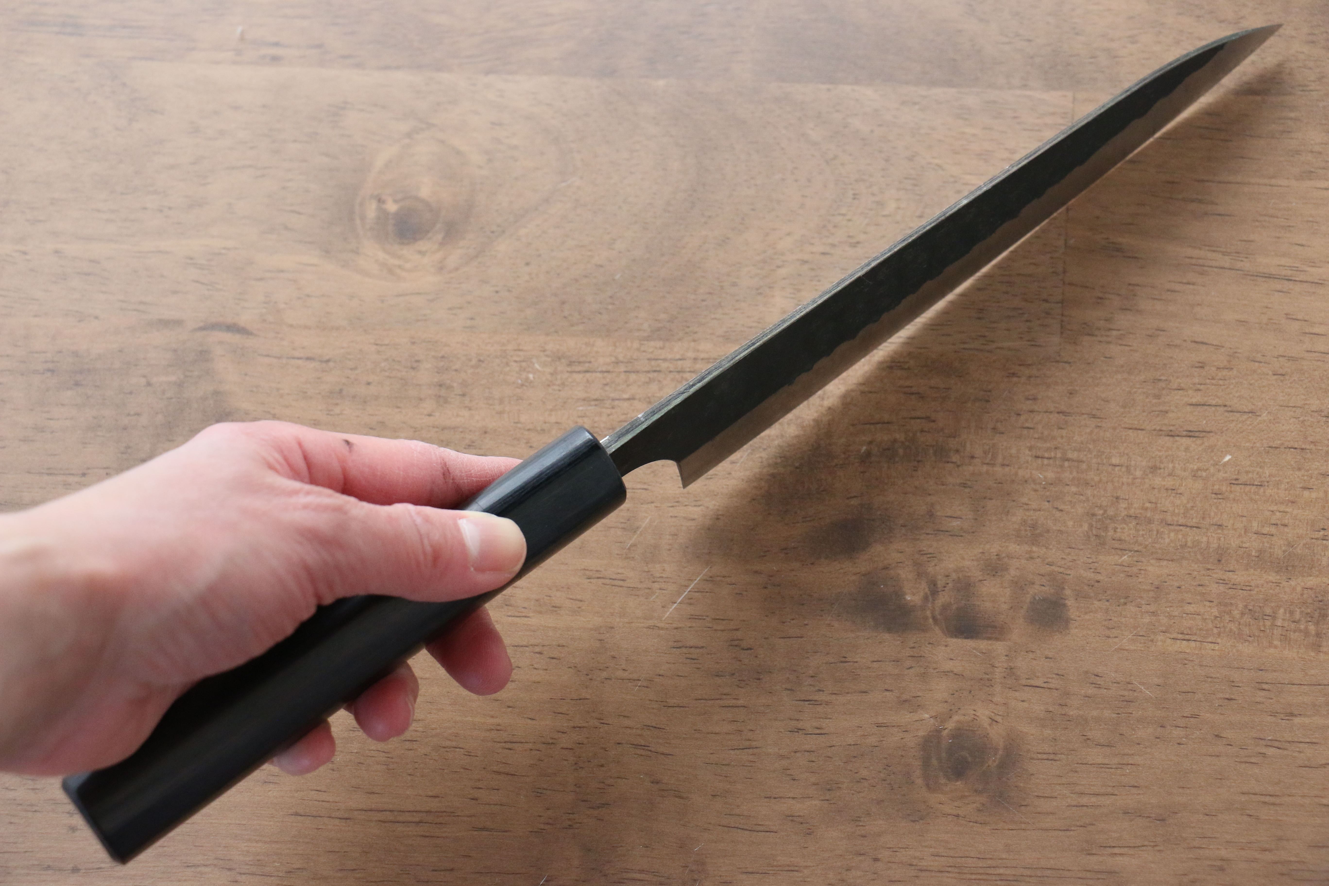 Anryu Blue Super Hammered Black Finished Gyuto 180mm Shitan Handle - Seisuke Knife