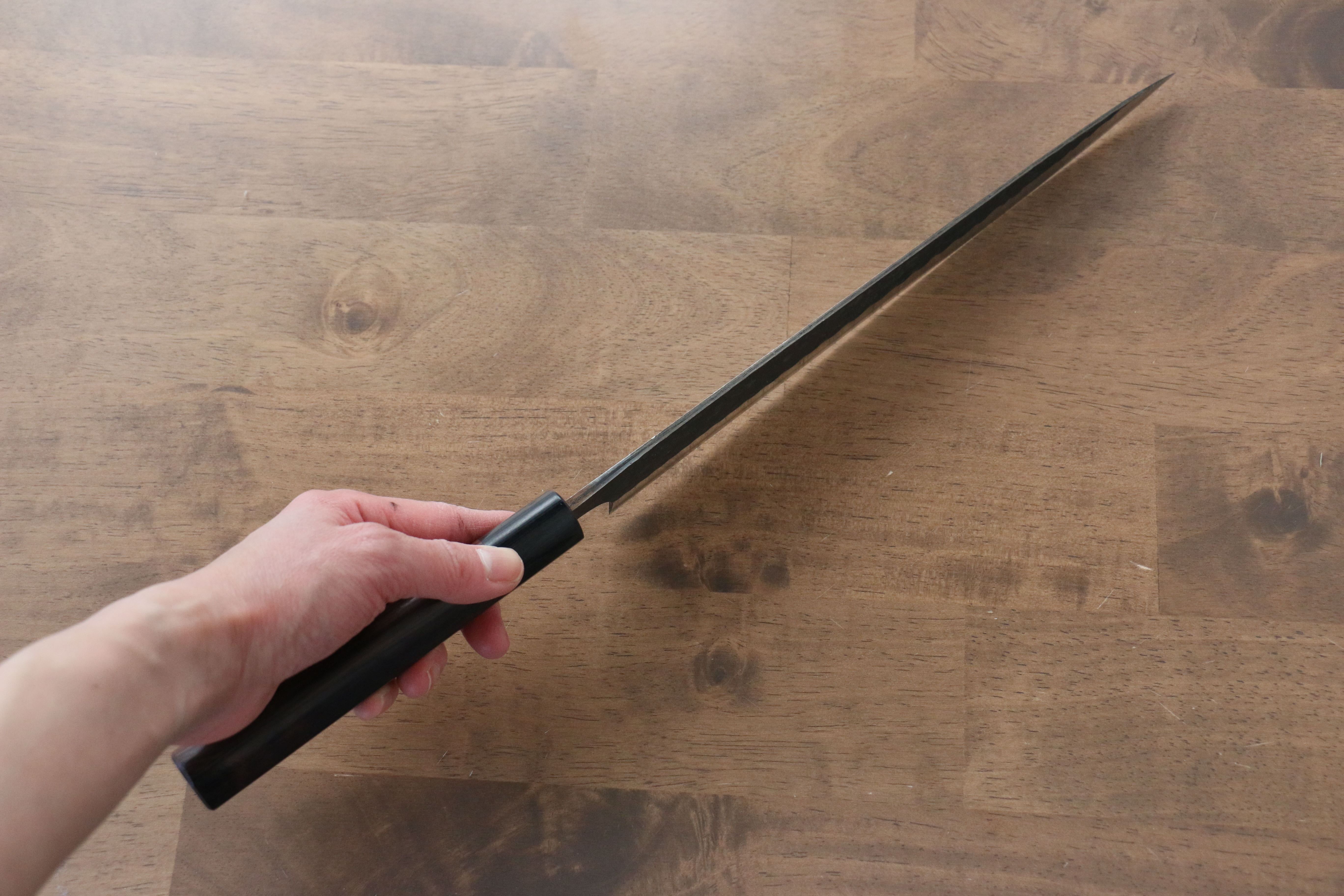 Anryu Blue Super Hammered Black Finished Sujihiki 270mm Shitan Handle - Seisuke Knife