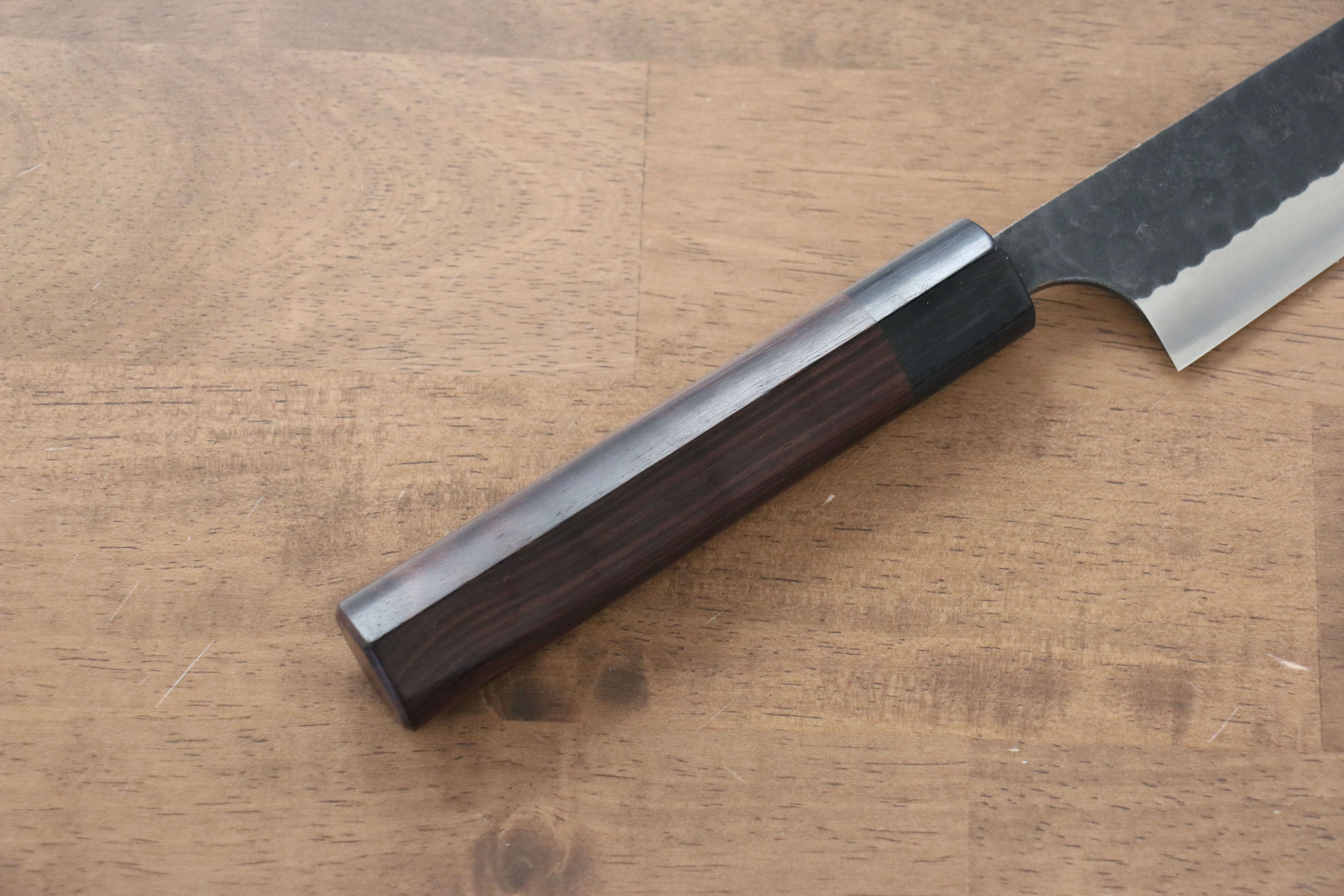 Anryu Blue Super Hammered Black Finished Sujihiki 270mm Shitan Handle - Seisuke Knife