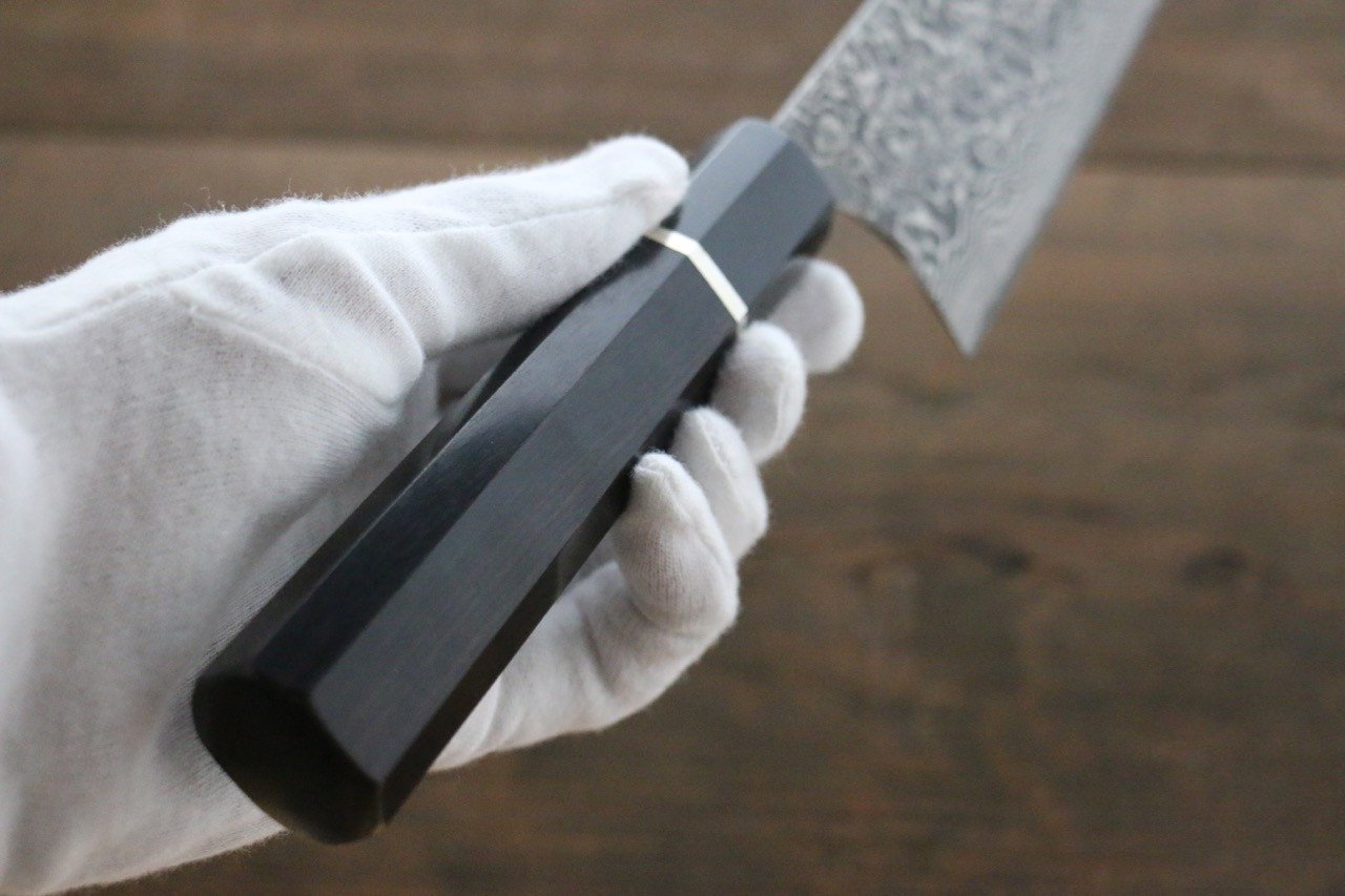 Takeshi Saji SG2 Black Damascus Gyuto 210mm Ebony Wood (with Silver Ring) Handle - Seisuke Knife