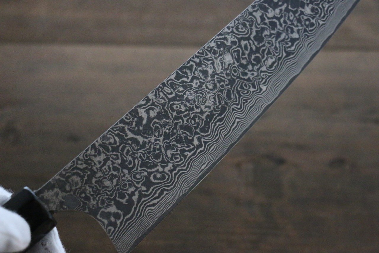 Takeshi Saji SG2 Black Damascus Gyuto 210mm Ebony Wood (with Silver Ring) Handle - Seisuke Knife