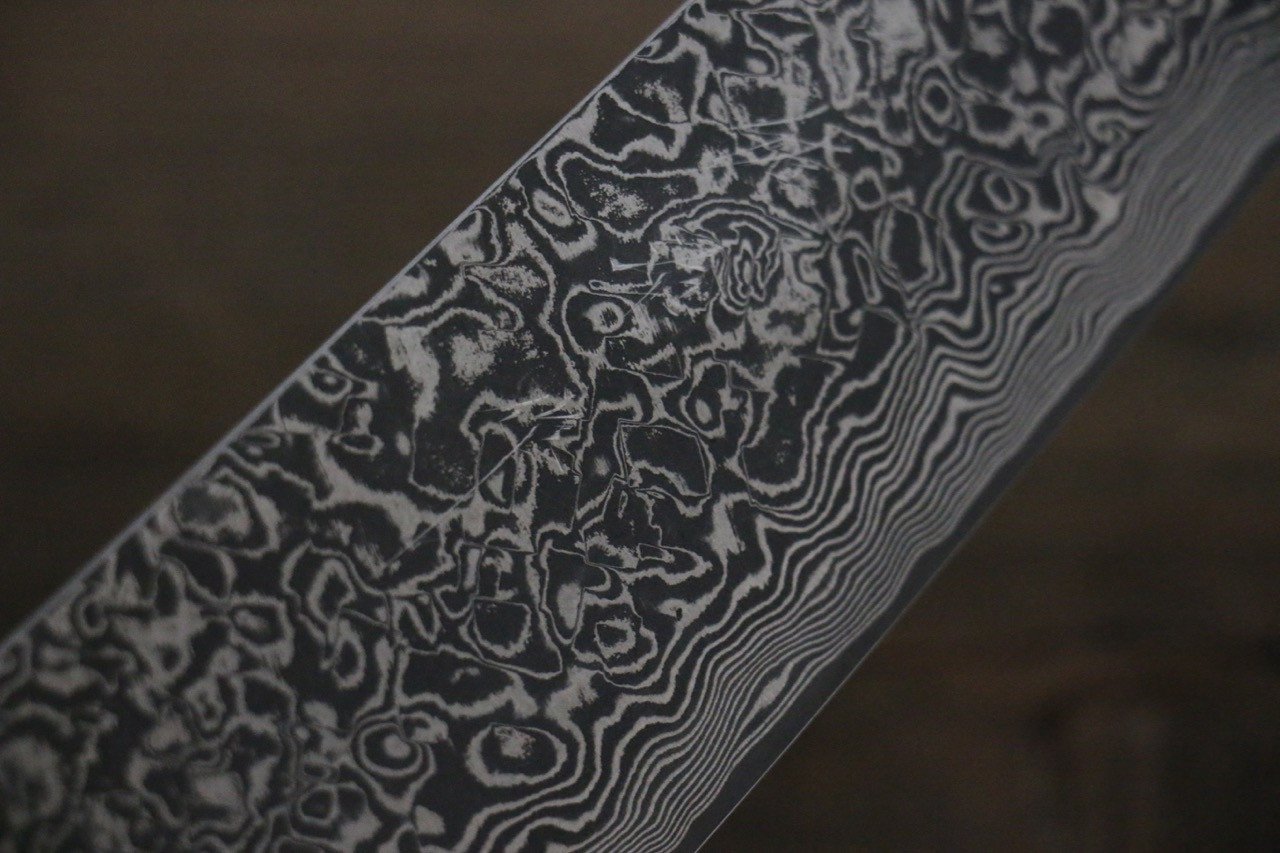 Takeshi Saji SG2 Black Damascus Gyuto 210mm Ebony Wood (with Silver Ring) Handle - Seisuke Knife