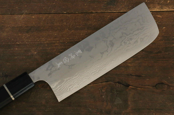 Makoto Kurosaki VG10 Damascus Nakiri 165mm with Ebony with Double Ring Handle - Seisuke Knife