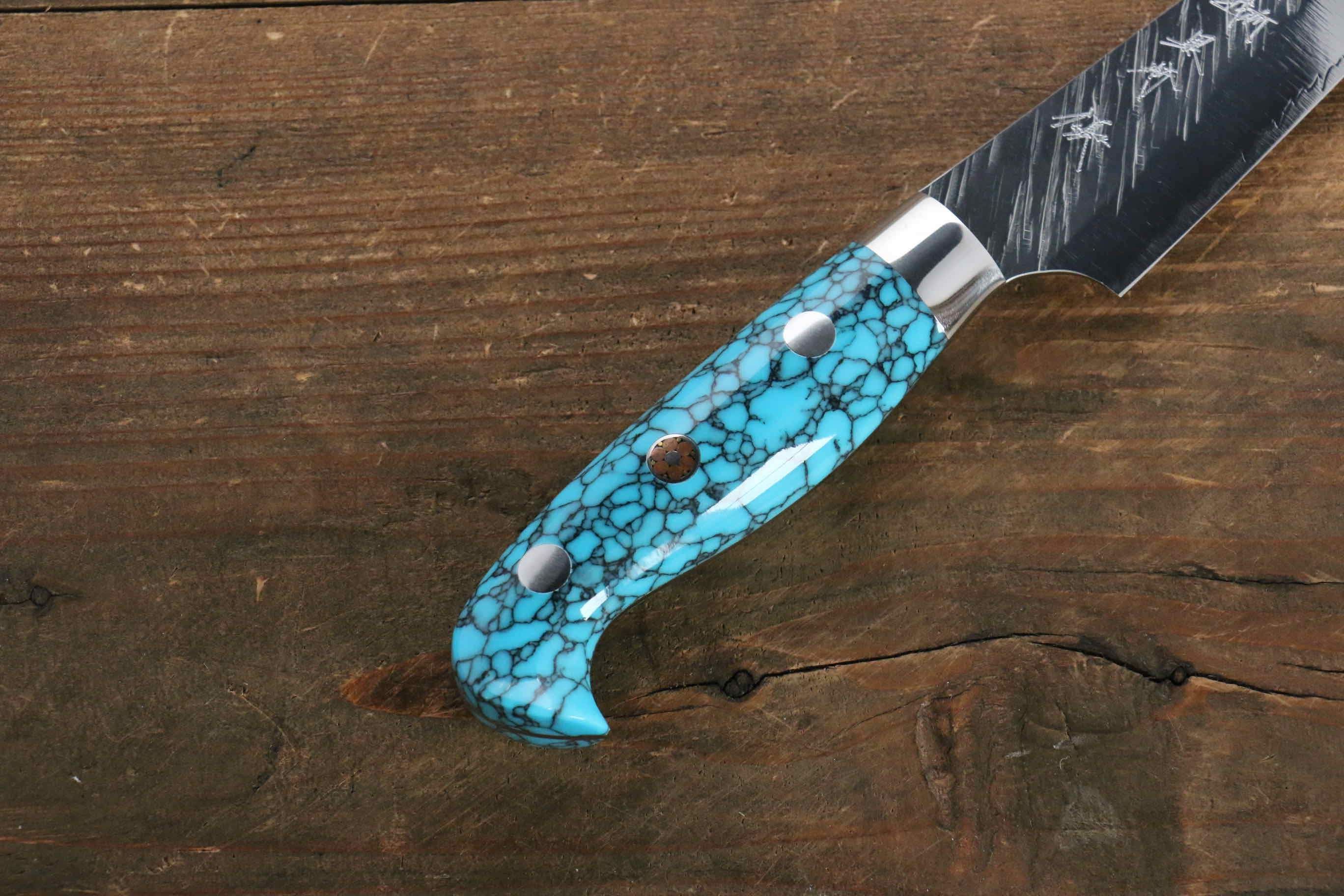 Yu Kurosaki Fujin SG2 Hammered Damascus Petty-Utility 100mm Turquoise Handle - Seisuke Knife