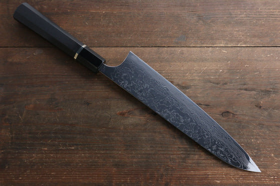 Takeshi Saji SG2 Mirrored Finish Damascus Gyuto 240mm Ebony with Ring Handle - Seisuke Knife