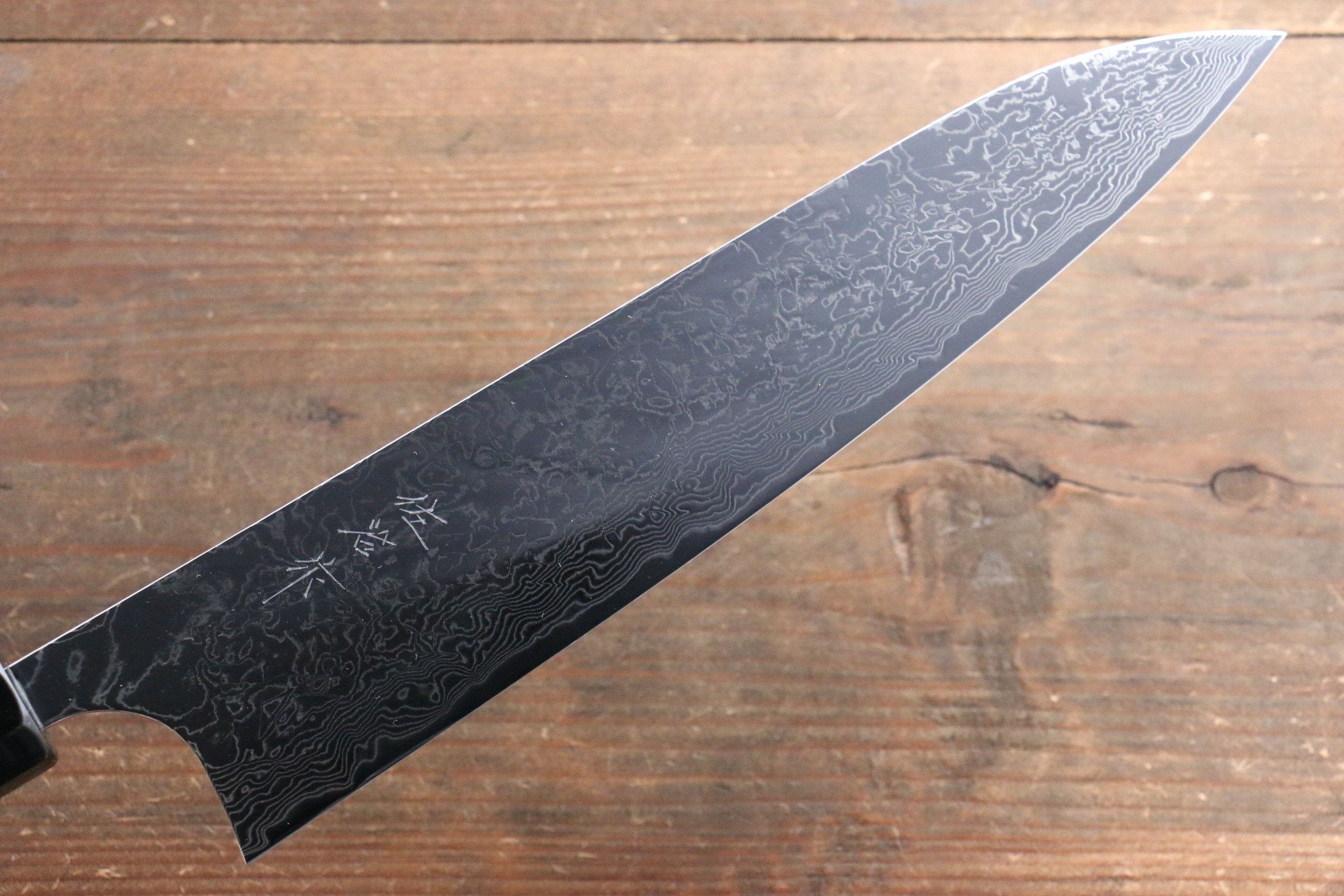 Takeshi Saji SG2 Mirrored Finish Damascus Gyuto 240mm Ebony with Ring Handle - Seisuke Knife