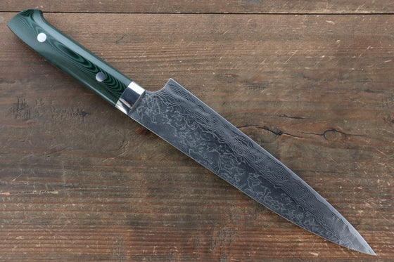 Takeshi Saji SG2 Diamond Finish Damascus Gyuto 210mm Green Micarta Handle - Seisuke Knife